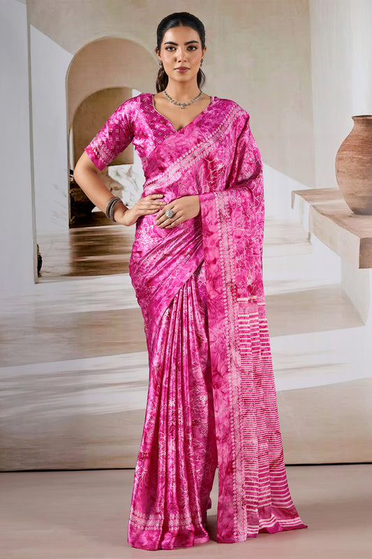 Pink Ajrakh Print Satin Saree-SAR11906_1_SareeButa.com