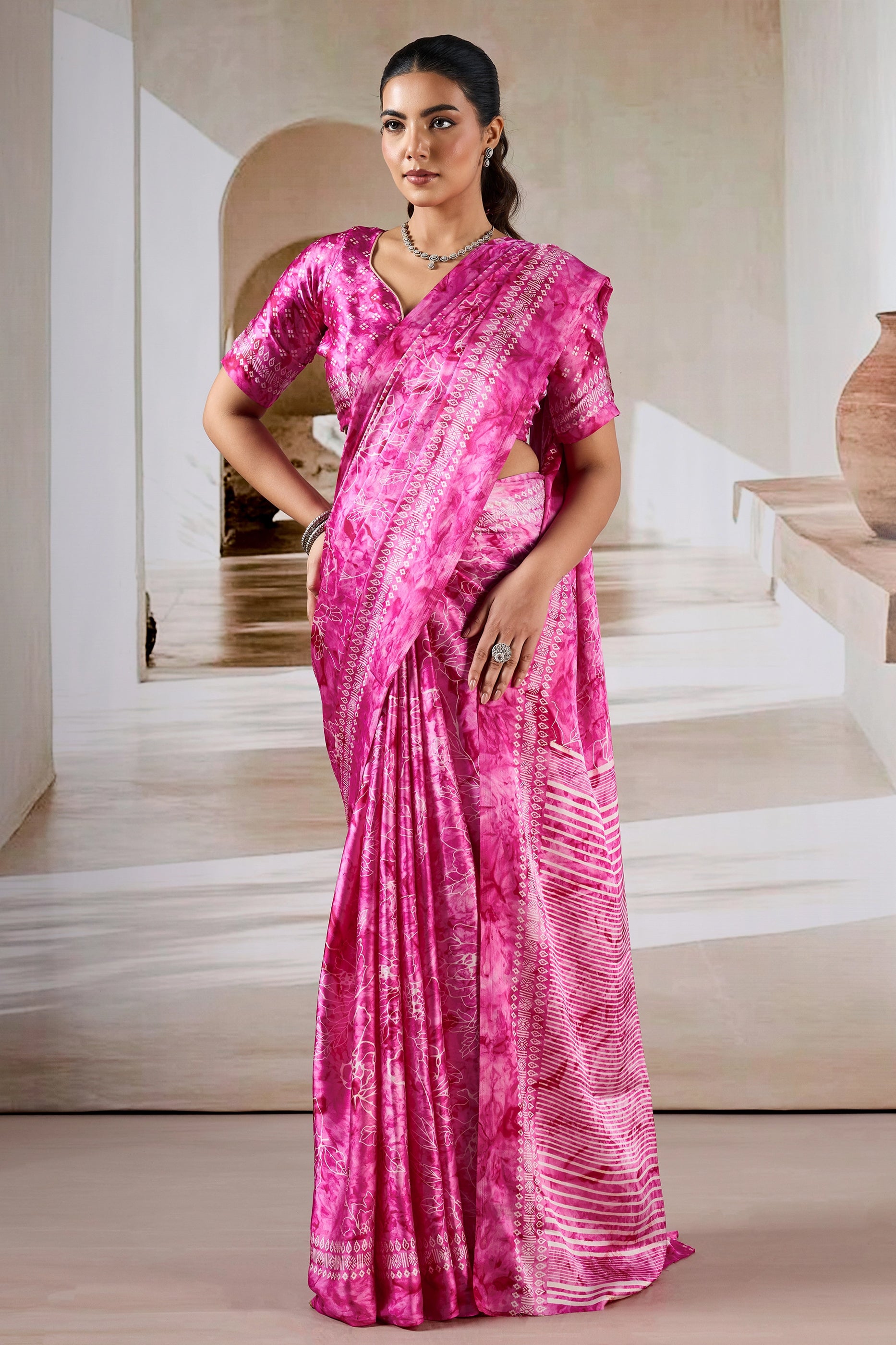 Pink Ajrakh Print Satin Saree-SAR11906_4_SareeButa.com