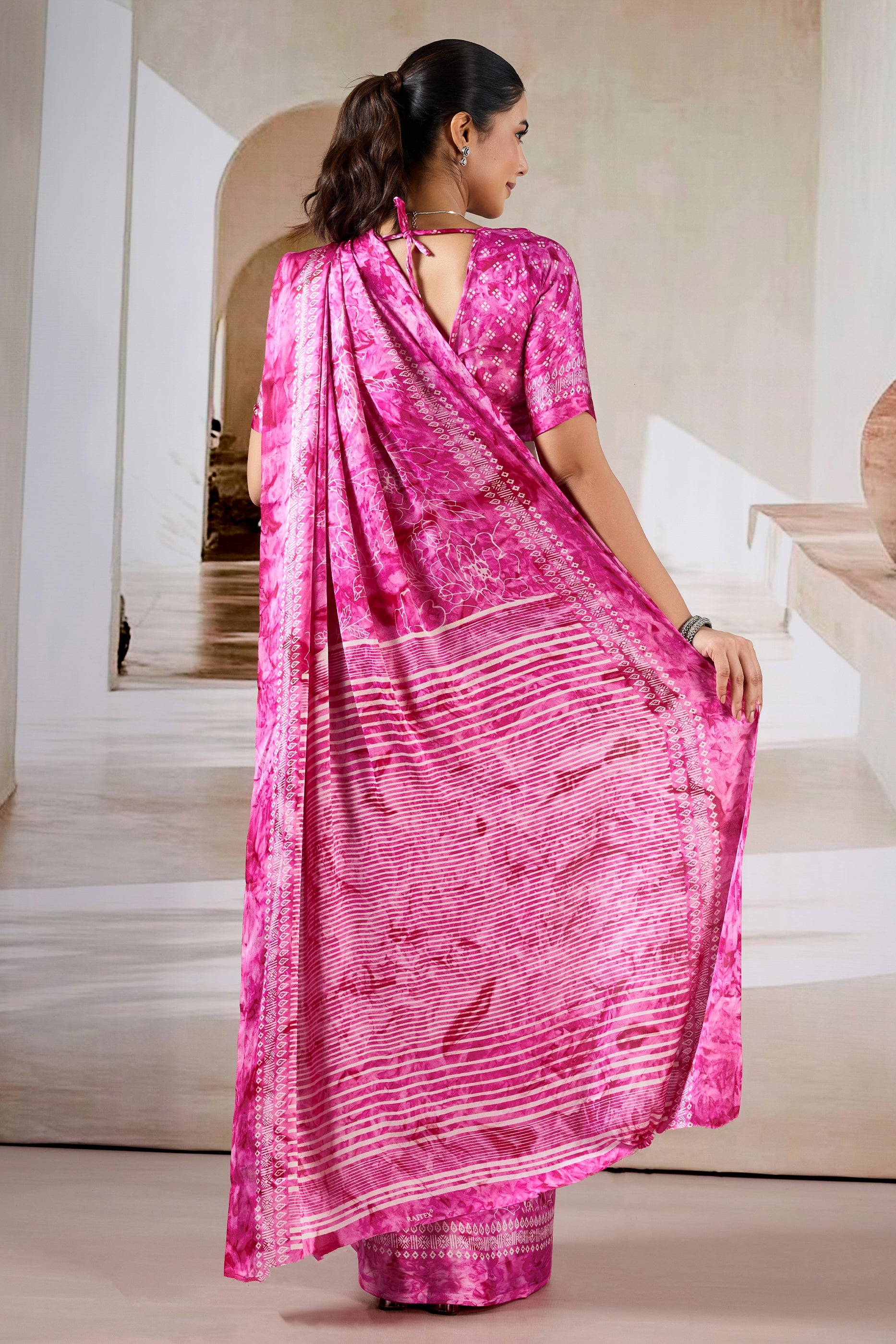 Pink Ajrakh Print Satin Saree-SAR11906_5_SareeButa.com