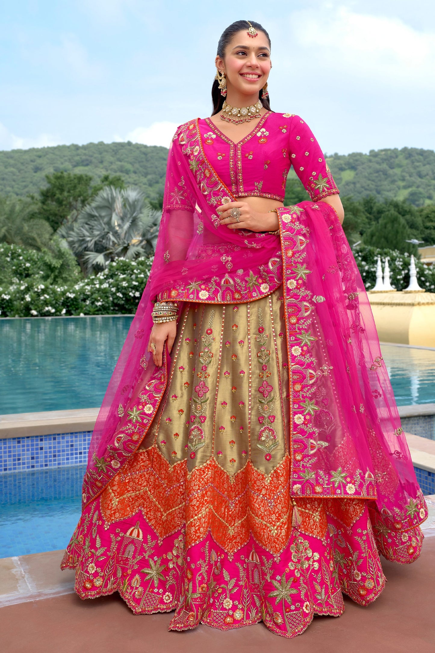 Pink And Beige Unstitched Embroidered Silk Lehenga-SAR11036_1_SareeButa.com