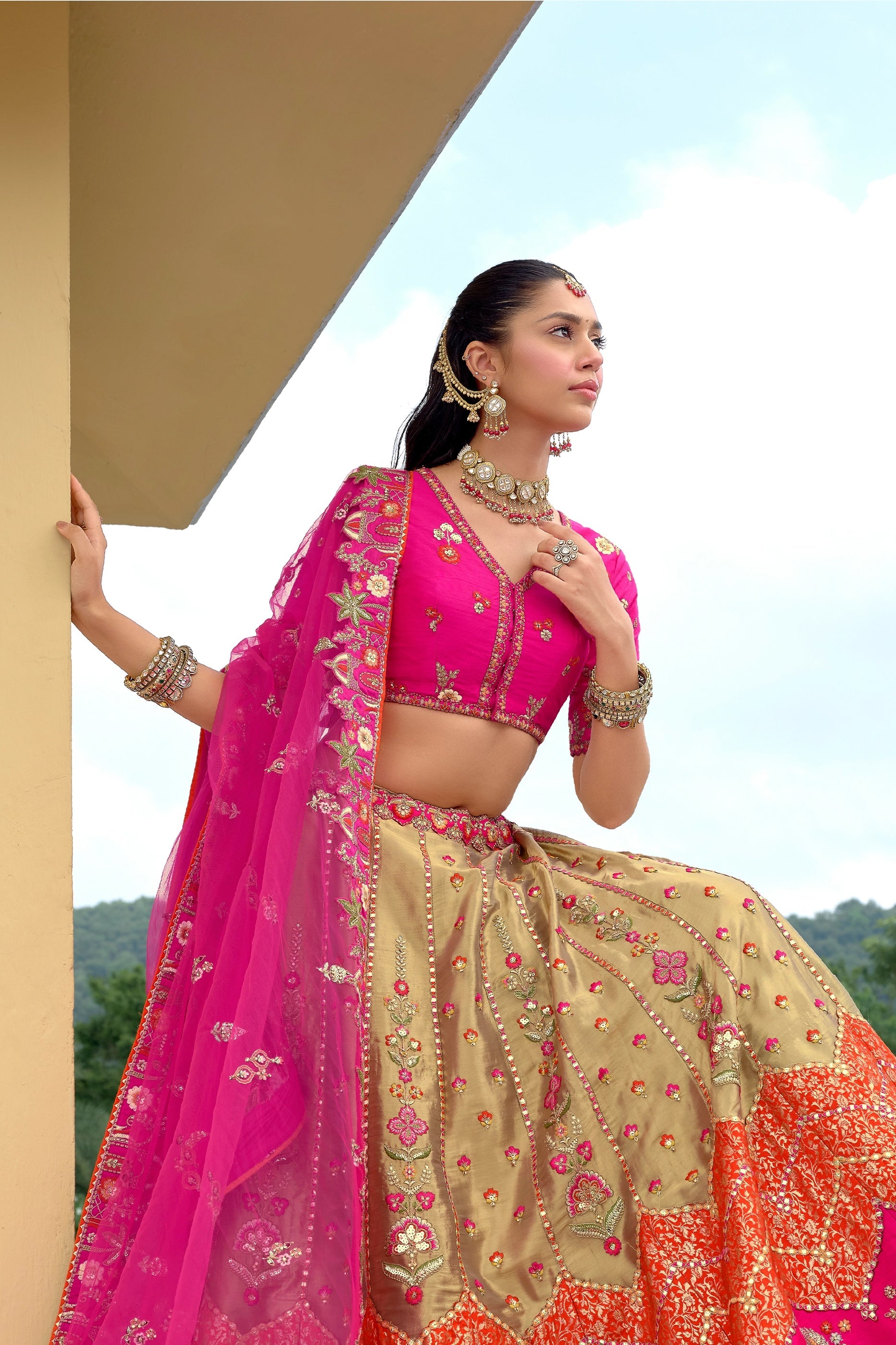 Pink And Beige Unstitched Embroidered Silk Lehenga-SAR11036_2_SareeButa.com