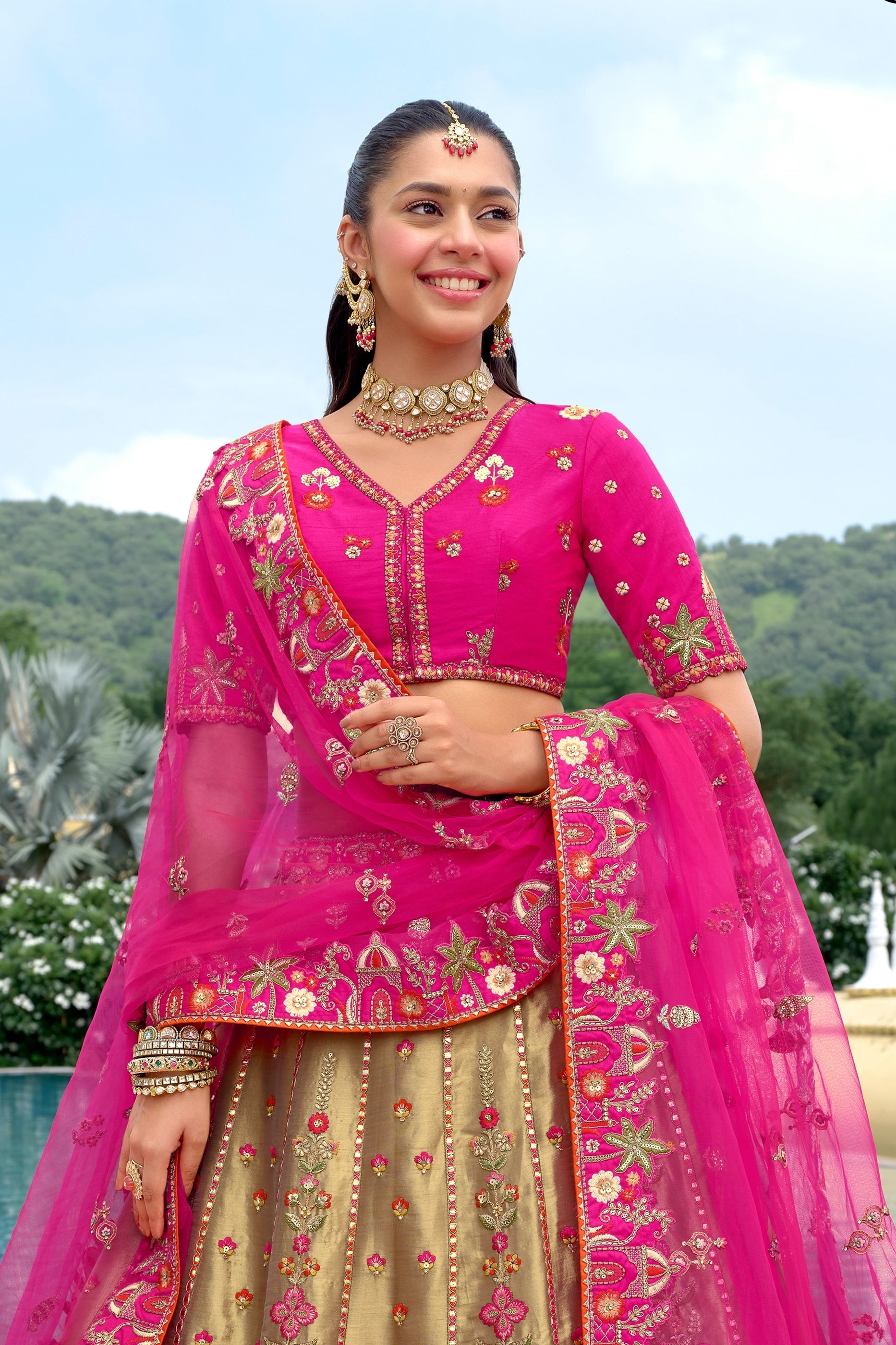 Pink And Beige Unstitched Embroidered Silk Lehenga-SAR11036_3_SareeButa.com