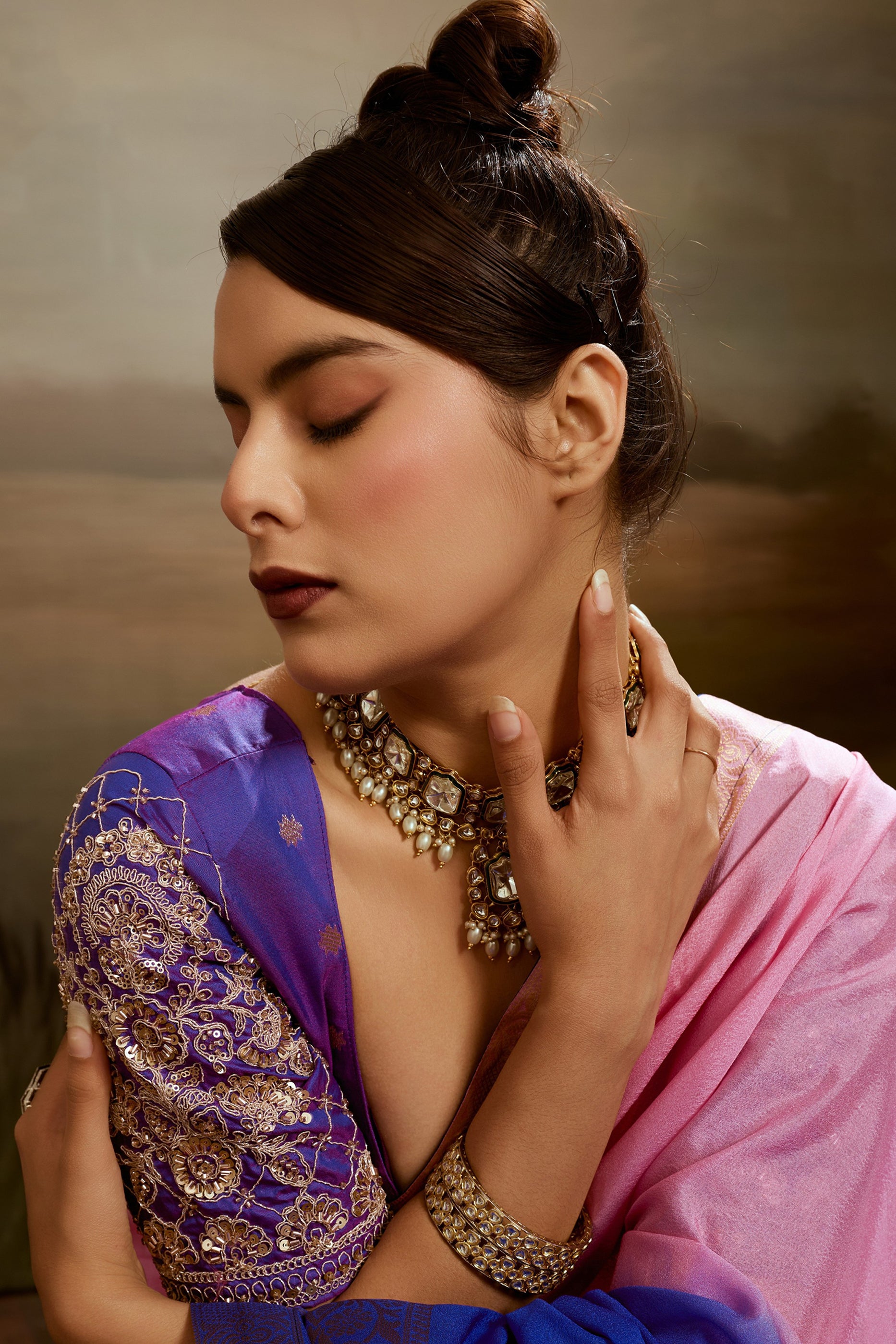 Pink And Blue Ombre Chiffon Saree-SAR12572_2_SareeButa.com