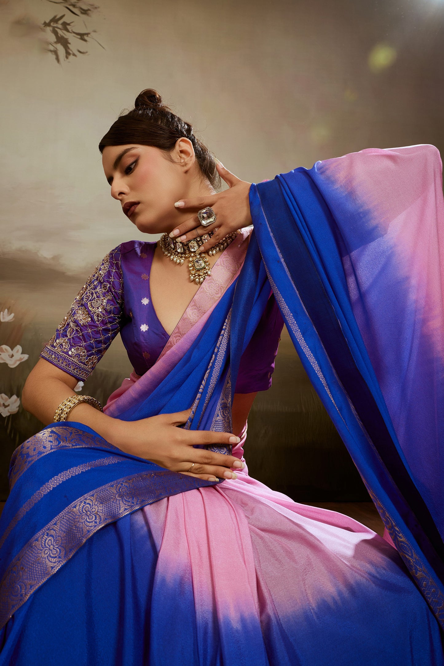 Pink And Blue Ombre Chiffon Saree-SAR12572_3_SareeButa.com