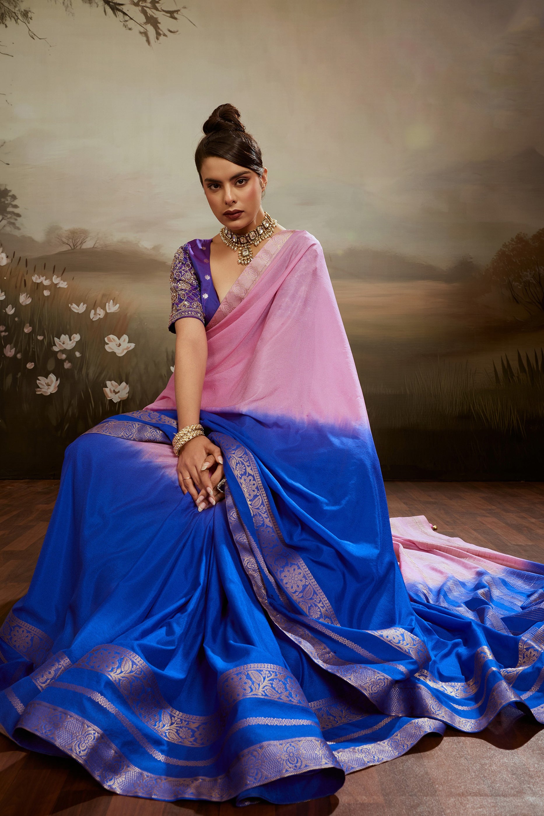 Pink And Blue Ombre Chiffon Saree-SAR12572_4_SareeButa.com