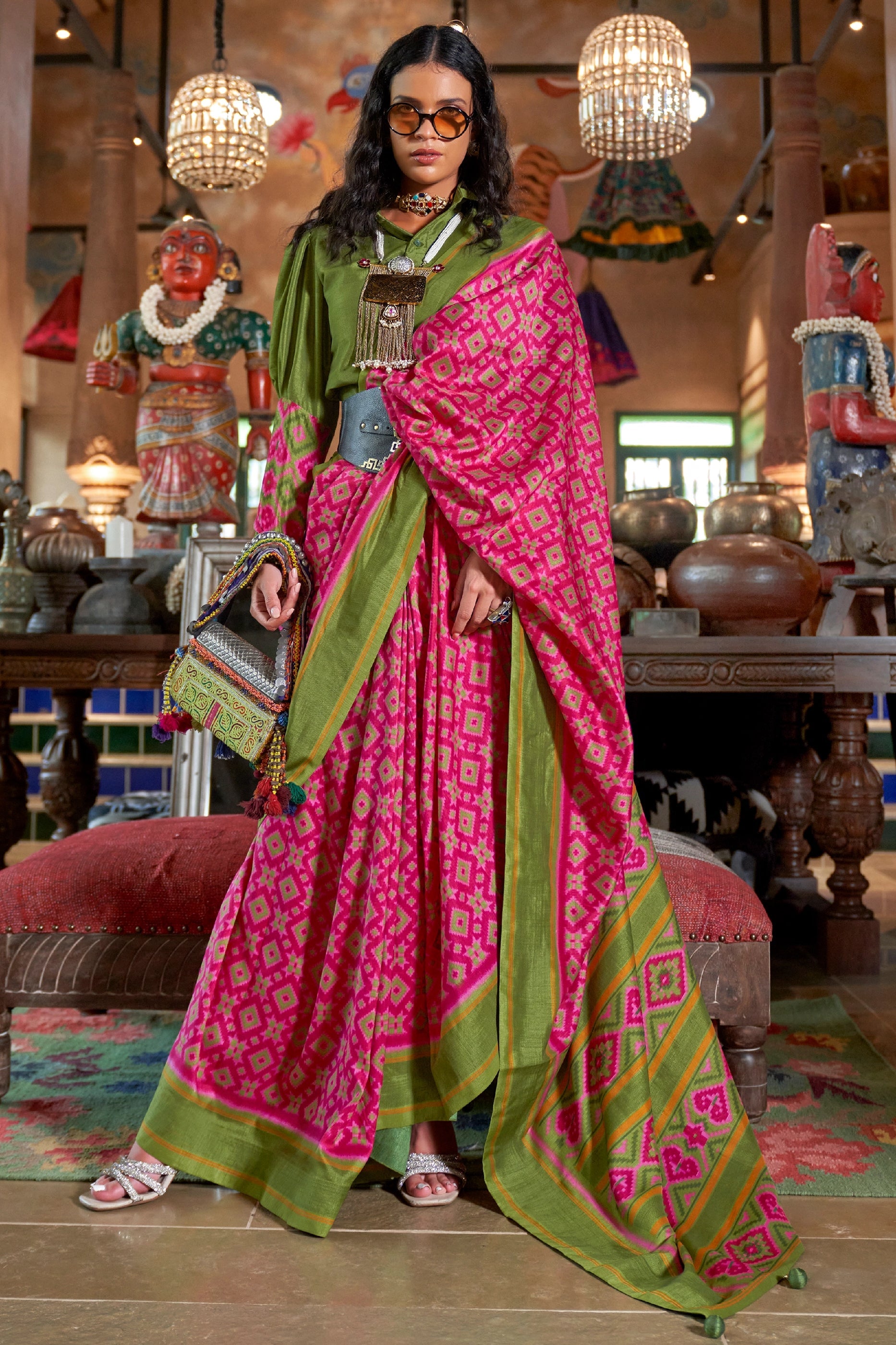Pink And Green Printed Silk Saree-SAR11331_1_SareeButa.com
