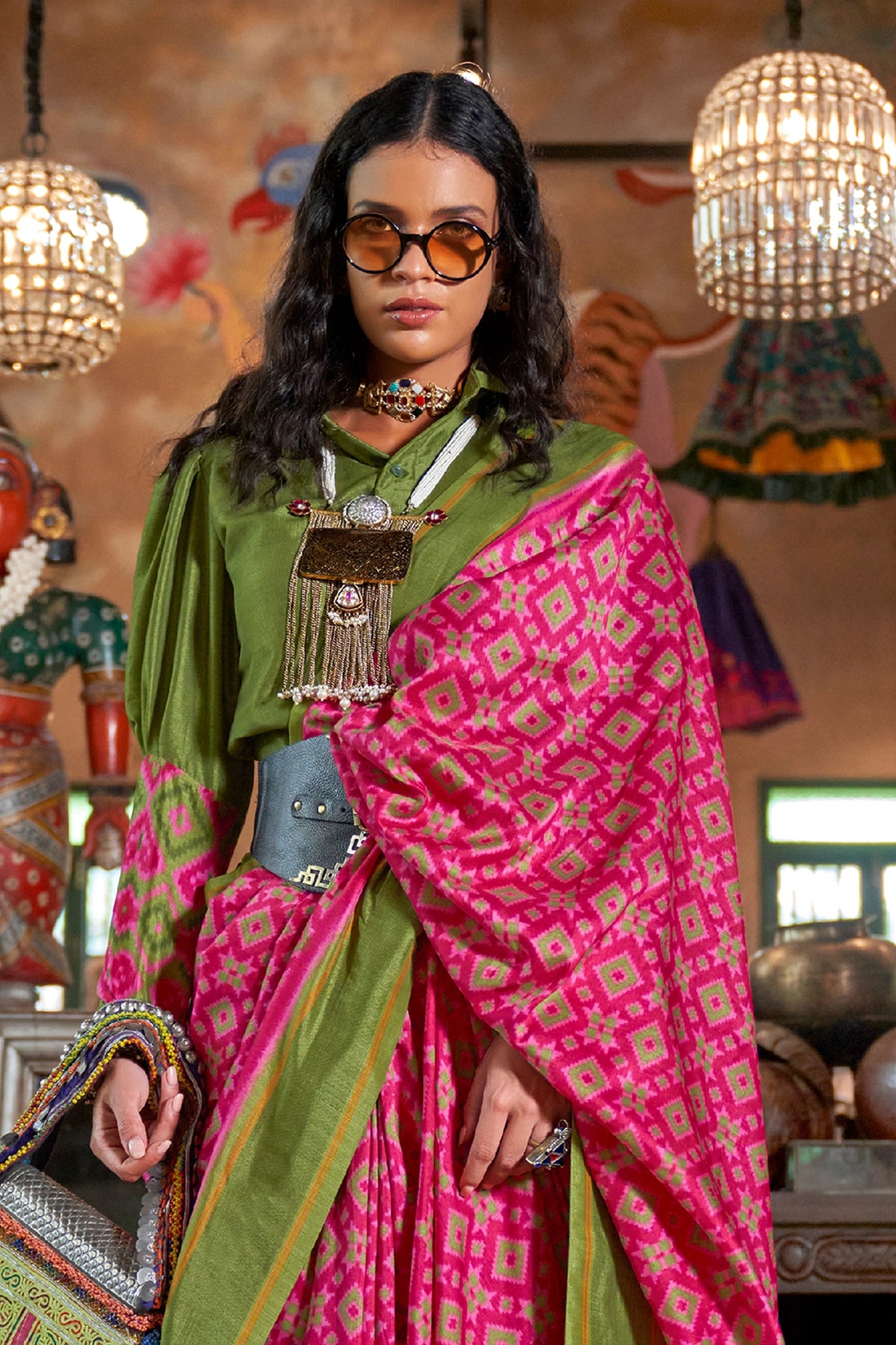 Pink And Green Printed Silk Saree-SAR11331_3_SareeButa.com