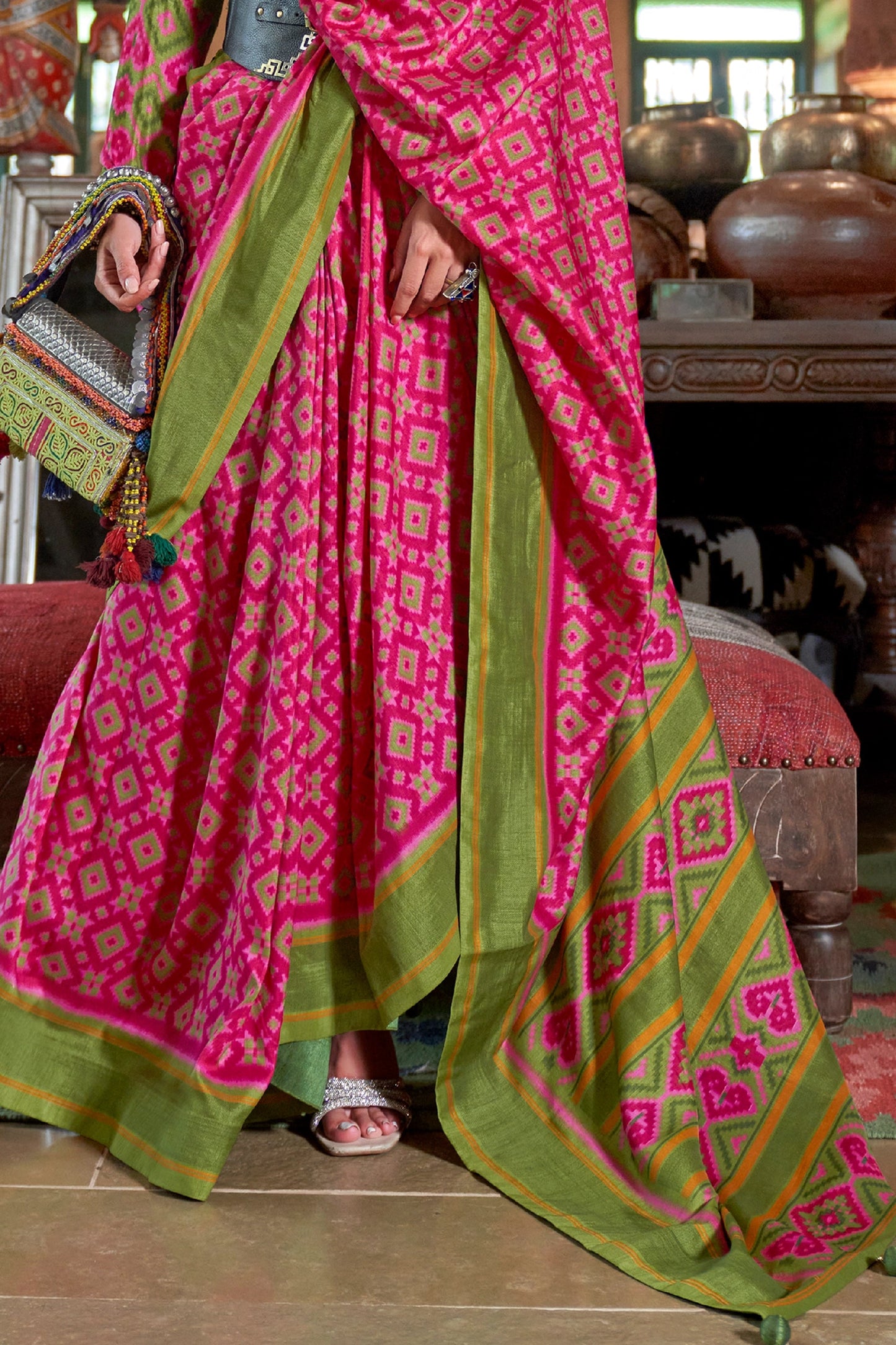 Pink And Green Printed Silk Saree-SAR11331_4_SareeButa.com