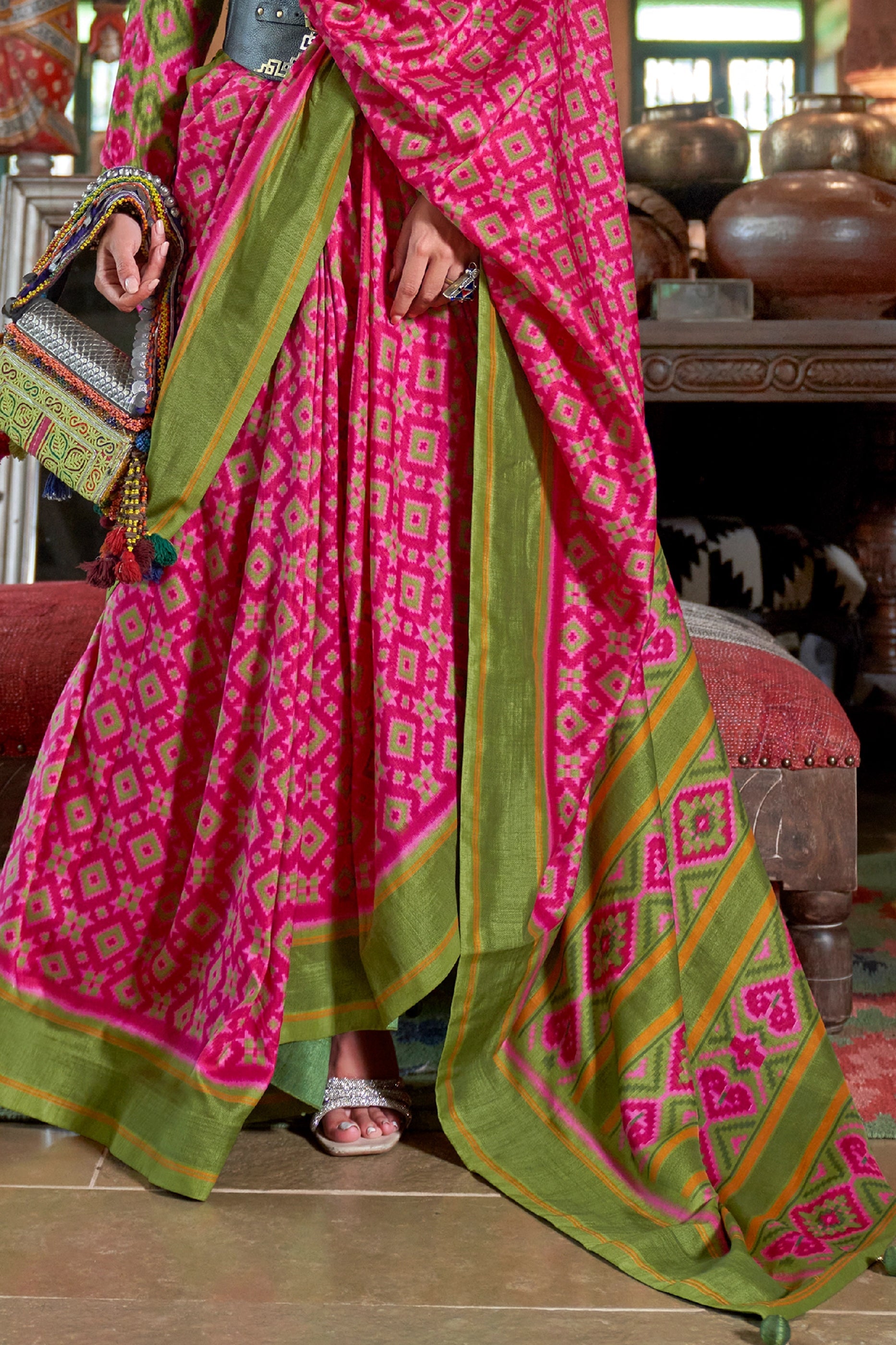 Pink And Green Printed Silk Saree-SAR11331_4_SareeButa.com