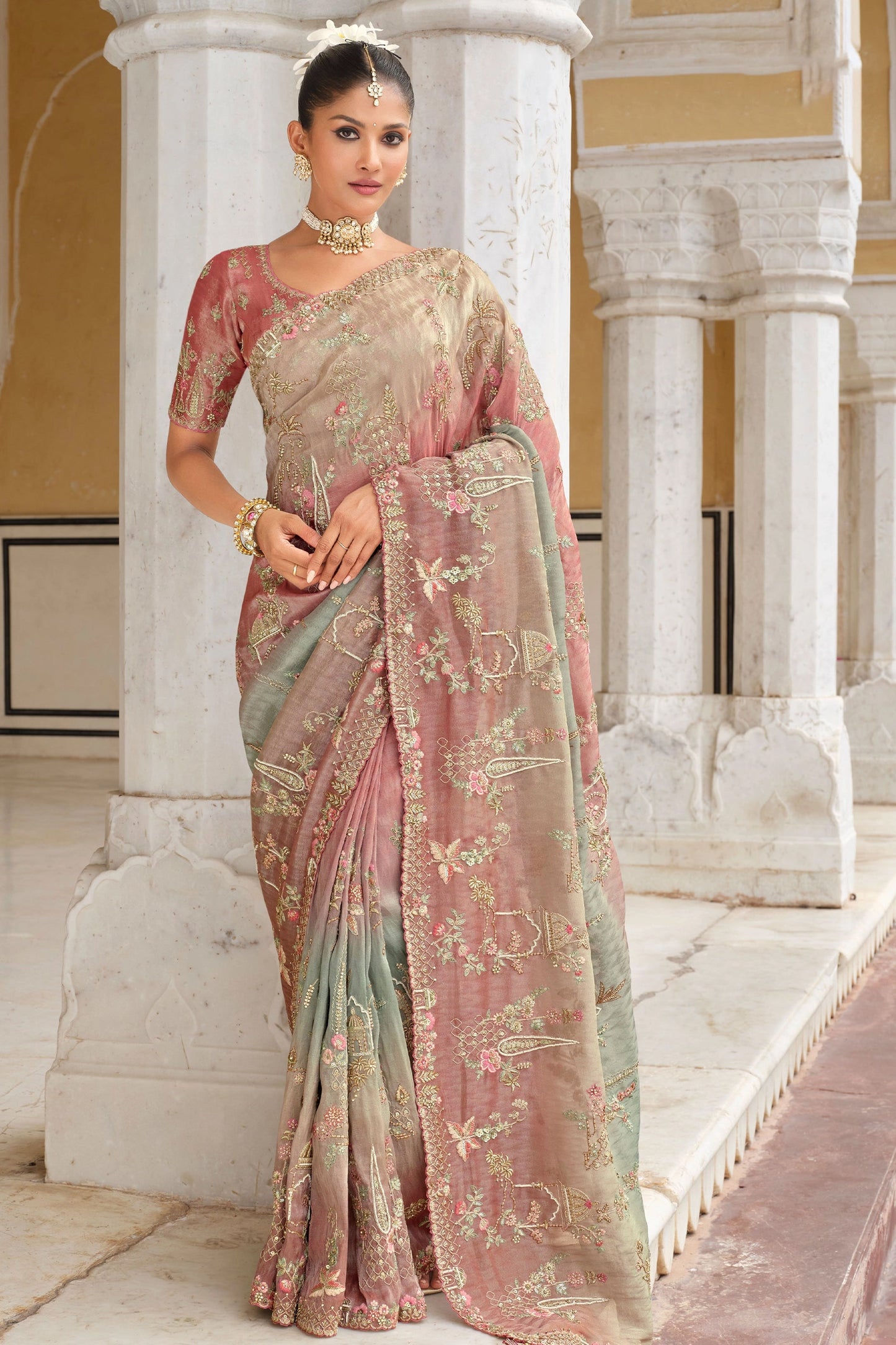 Pink And Grey Embroidered Silk Saree-SAR11382_1_SareeButa.com