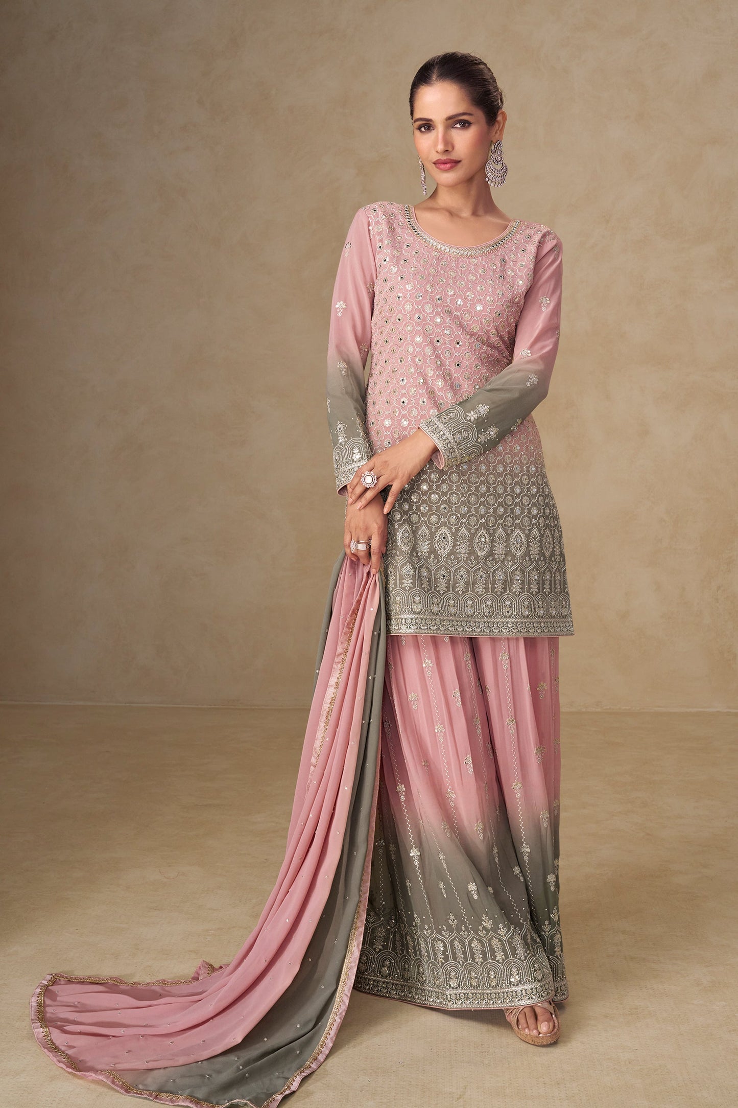 Pink And Grey Readymade Embroidered Georgette Suit-SAR11533_3_SareeButa.com