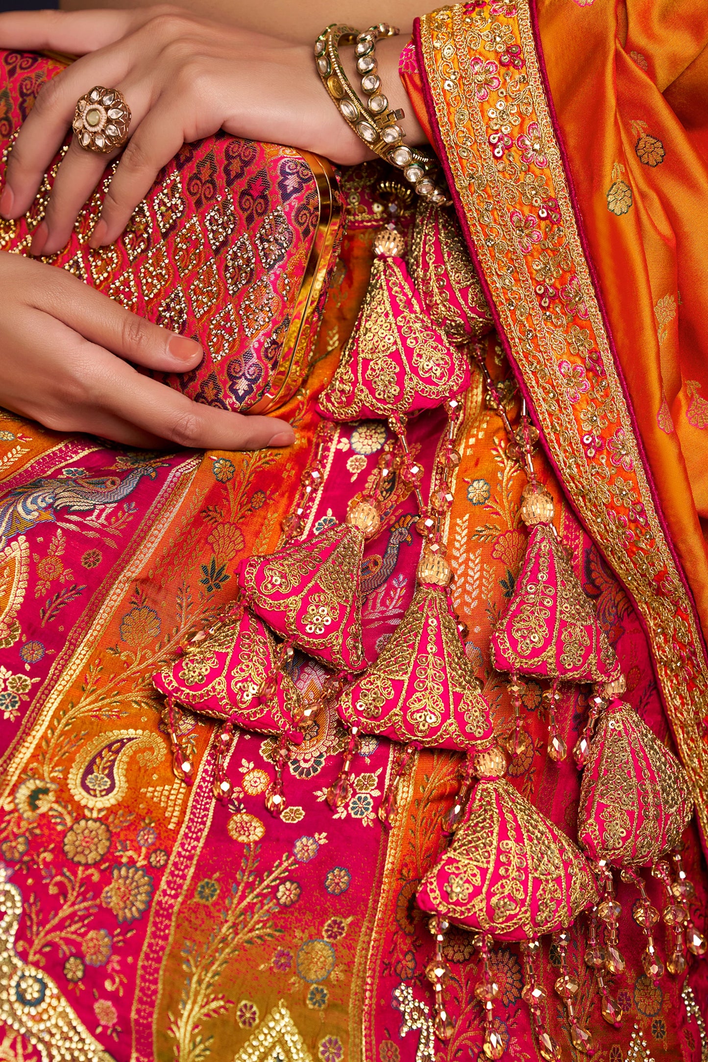 Pink And Mustard Heavy Work Banarasi Silk Lehenga-SAR13163_4_SareeButa.com