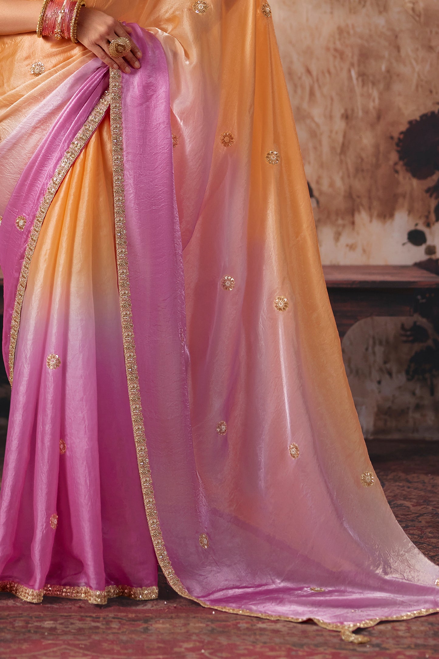 Pink And Orange Embroidered Organza Saree-SAR13206_4_SareeButa.com