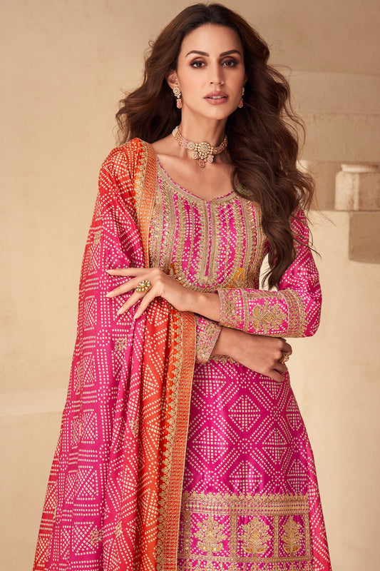 Pink And Orange Readymade Embroidered Chinon Suit-SAR10788_2_SareeButa.com