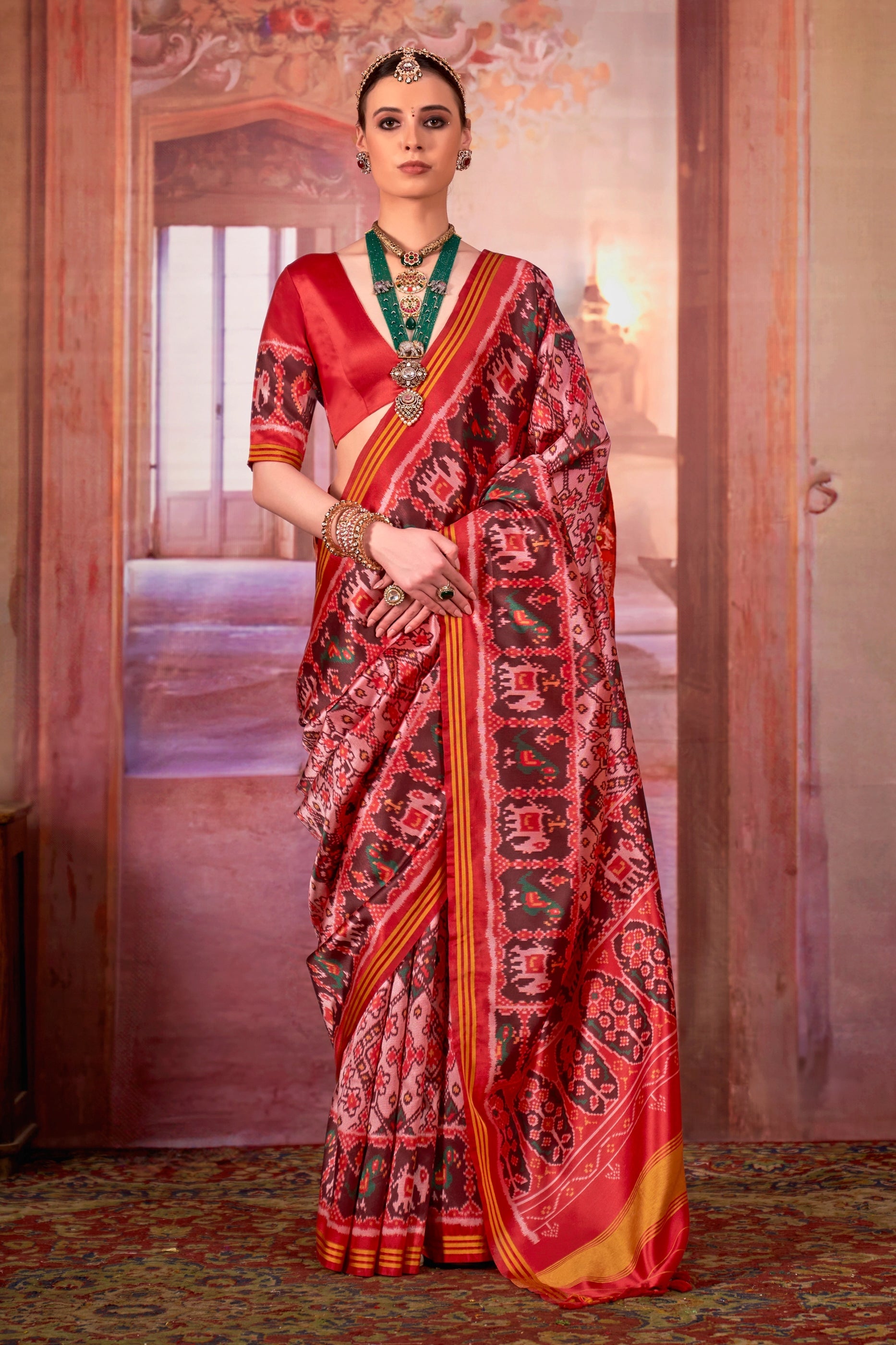 Pink And Red Printed Patola Silk Saree-SAR11354_1_SareeButa.com
