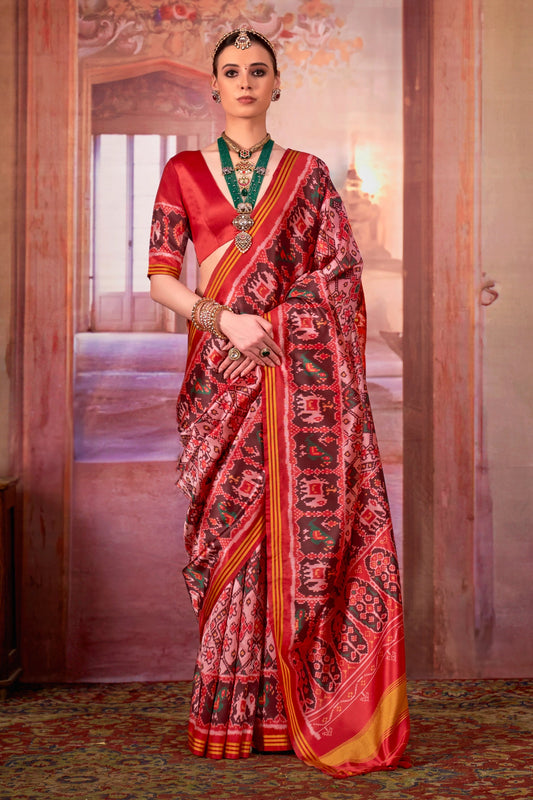 Pink And Red Printed Patola Silk Saree-SAR11354_1_SareeButa.com