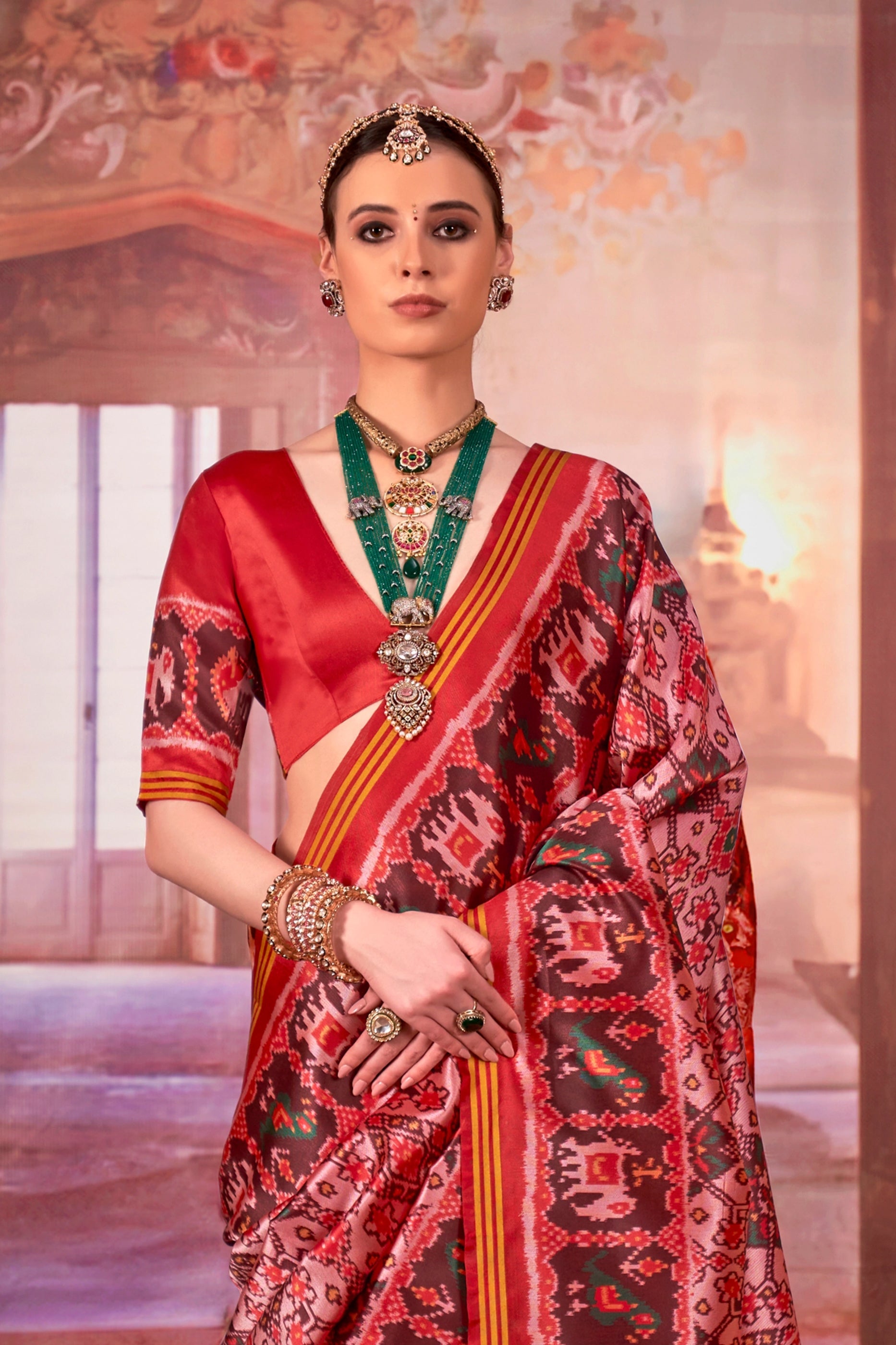 Pink And Red Printed Patola Silk Saree-SAR11354_3_SareeButa.com