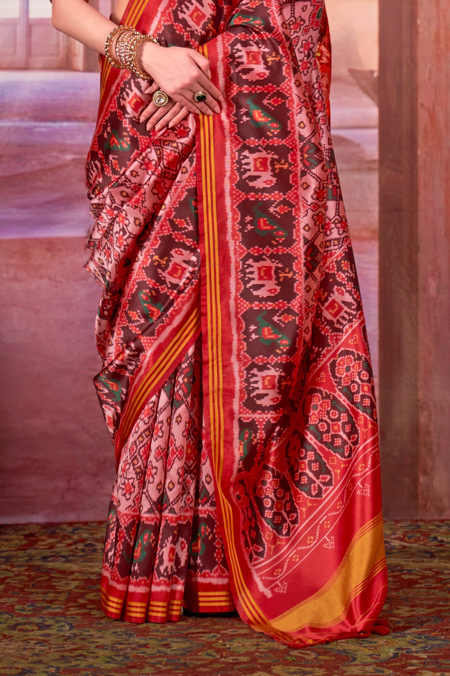 Pink And Red Printed Patola Silk Saree-SAR11354_4_SareeButa.com