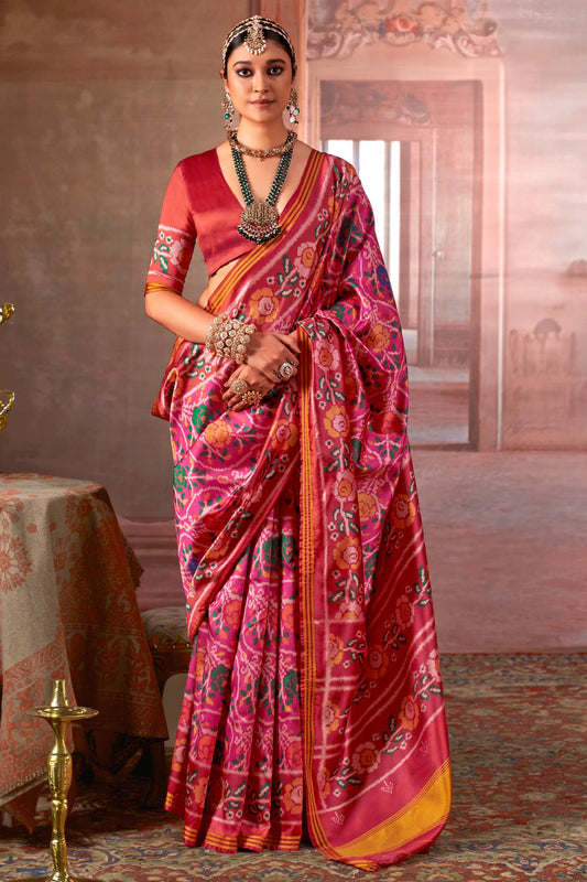 Pink And Red Printed Patola Silk Saree-SAR11369_1_SareeButa.com