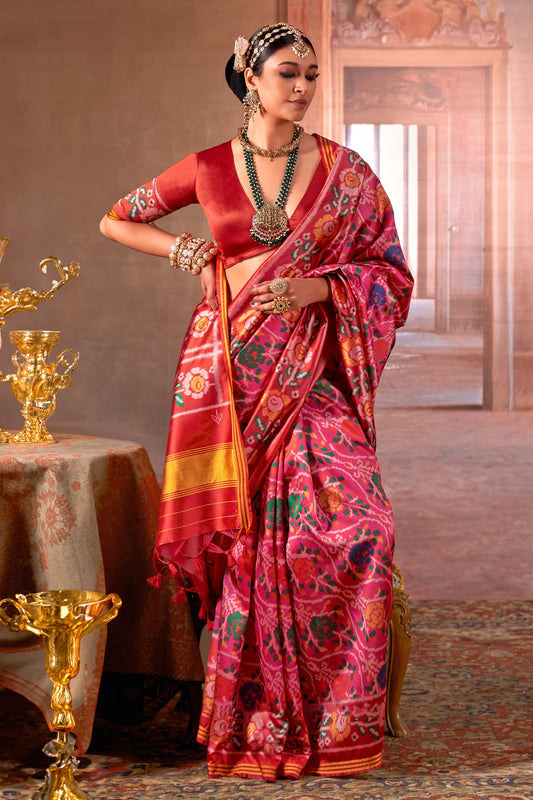 Pink And Red Printed Patola Silk Saree-SAR11369_2_SareeButa.com