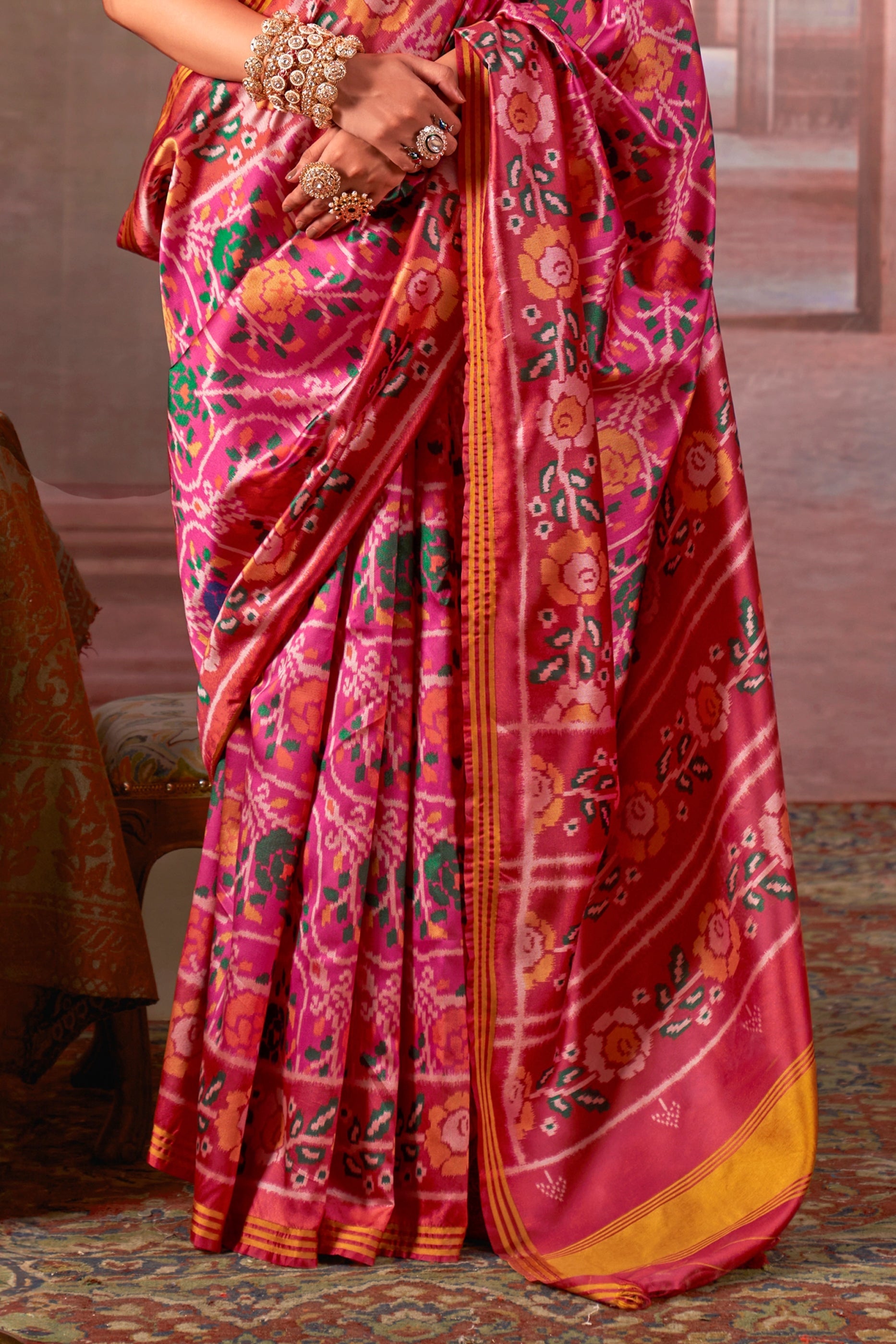 Pink And Red Printed Patola Silk Saree-SAR11369_4_SareeButa.com