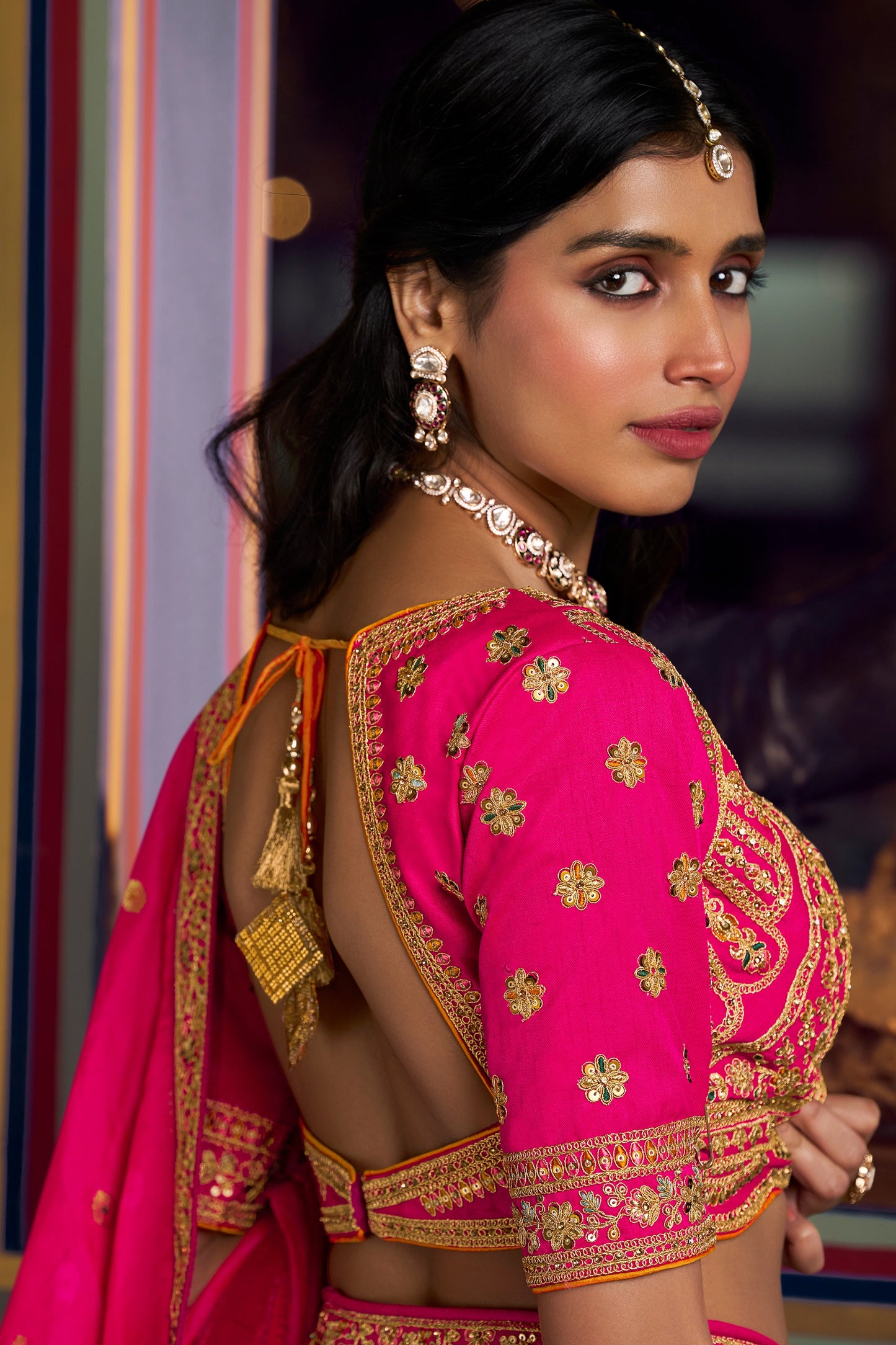 Pink And Yellow Heavy Work Banarasi Silk Lehenga-SAR13165_2_SareeButa.com