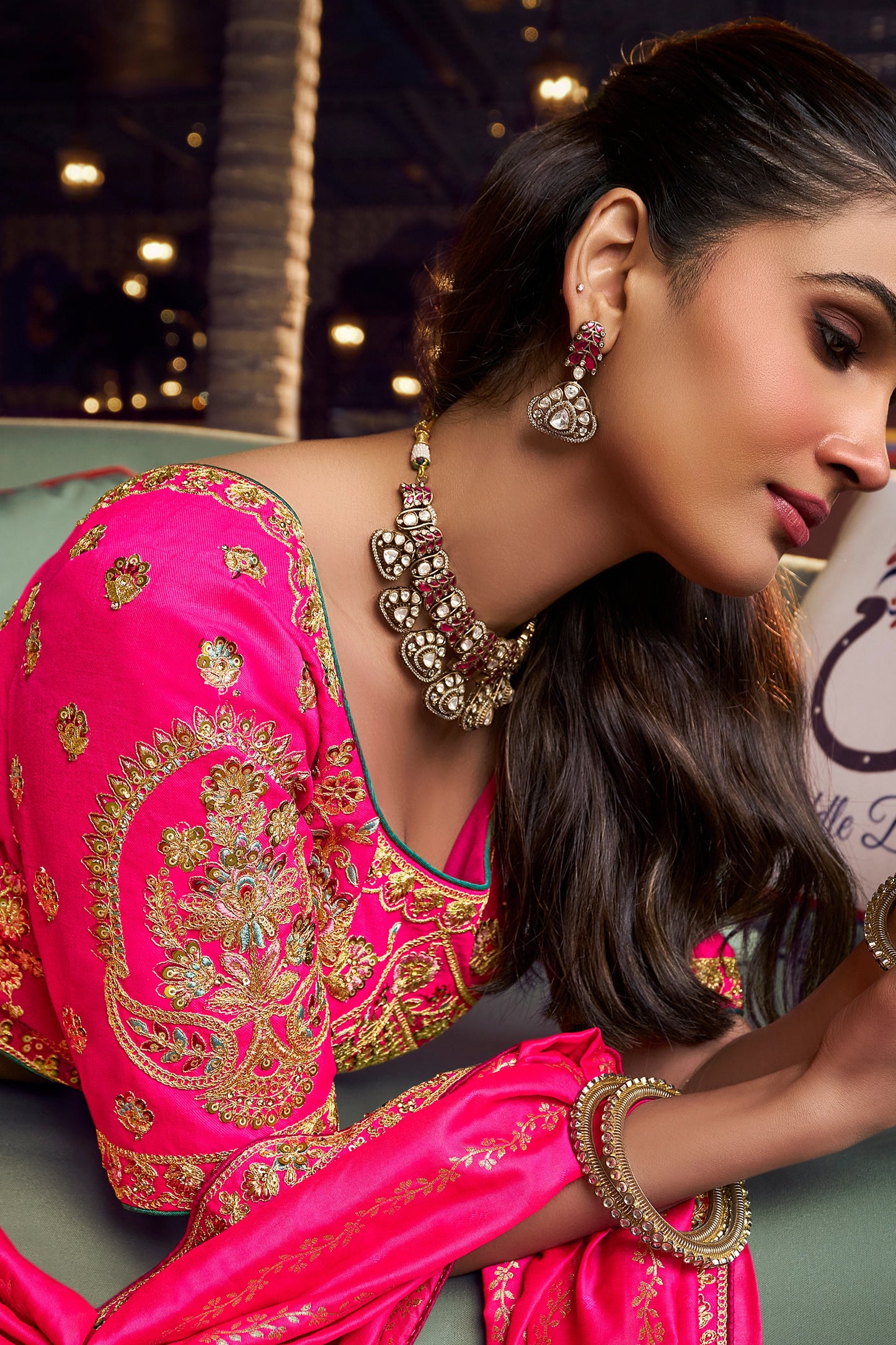 Pink And Yellow Heavy Work Banarasi Silk Lehenga-SAR13166_2_SareeButa.com