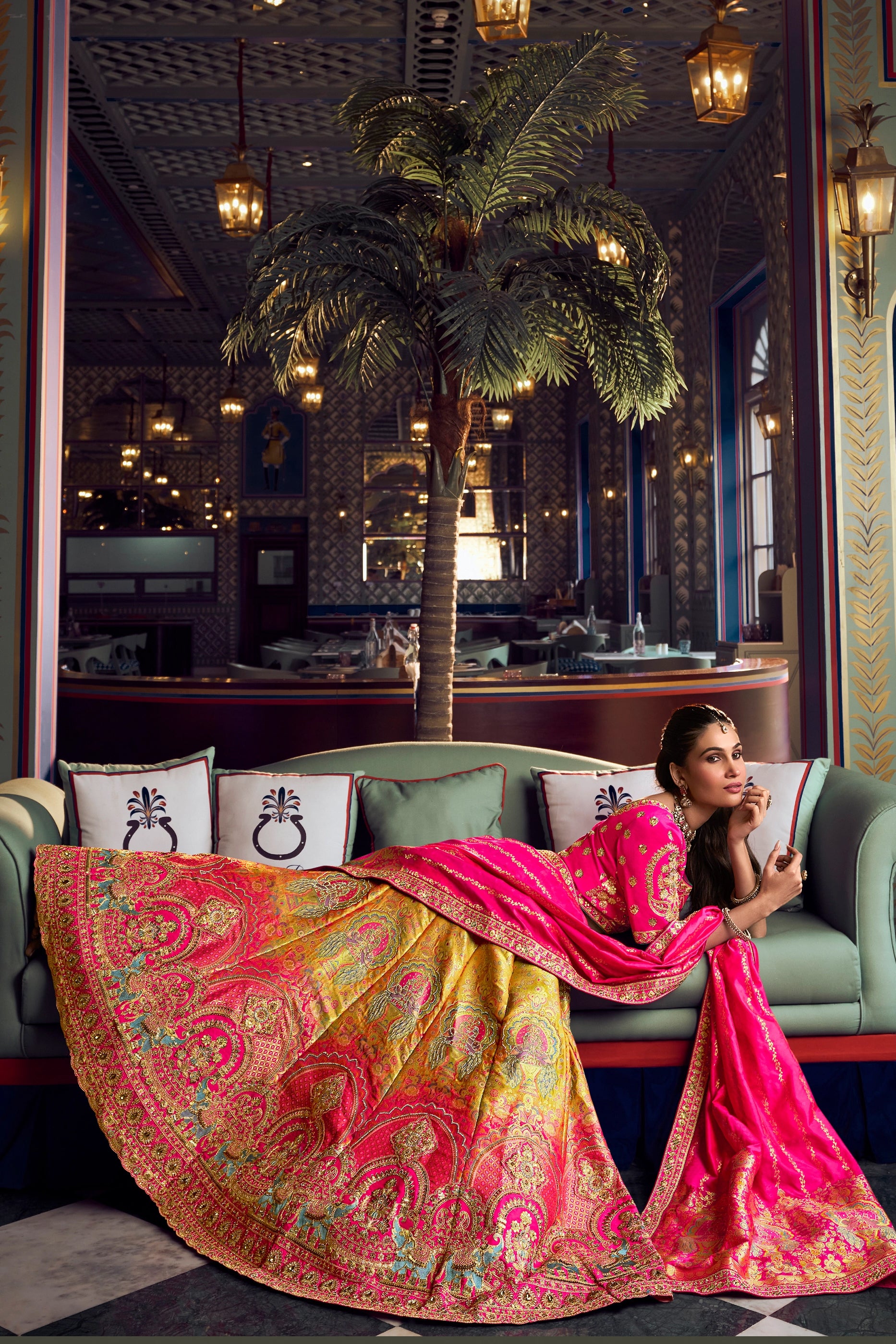 Pink And Yellow Heavy Work Banarasi Silk Lehenga-SAR13166_4_SareeButa.com