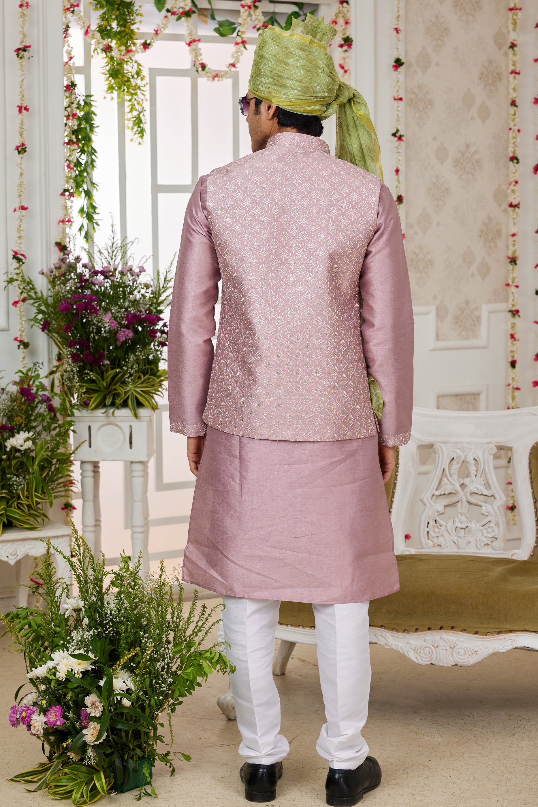 Pink Banarasi Silk Kurta Pajama With Jacket-SAR11406_2_SareeButa.com