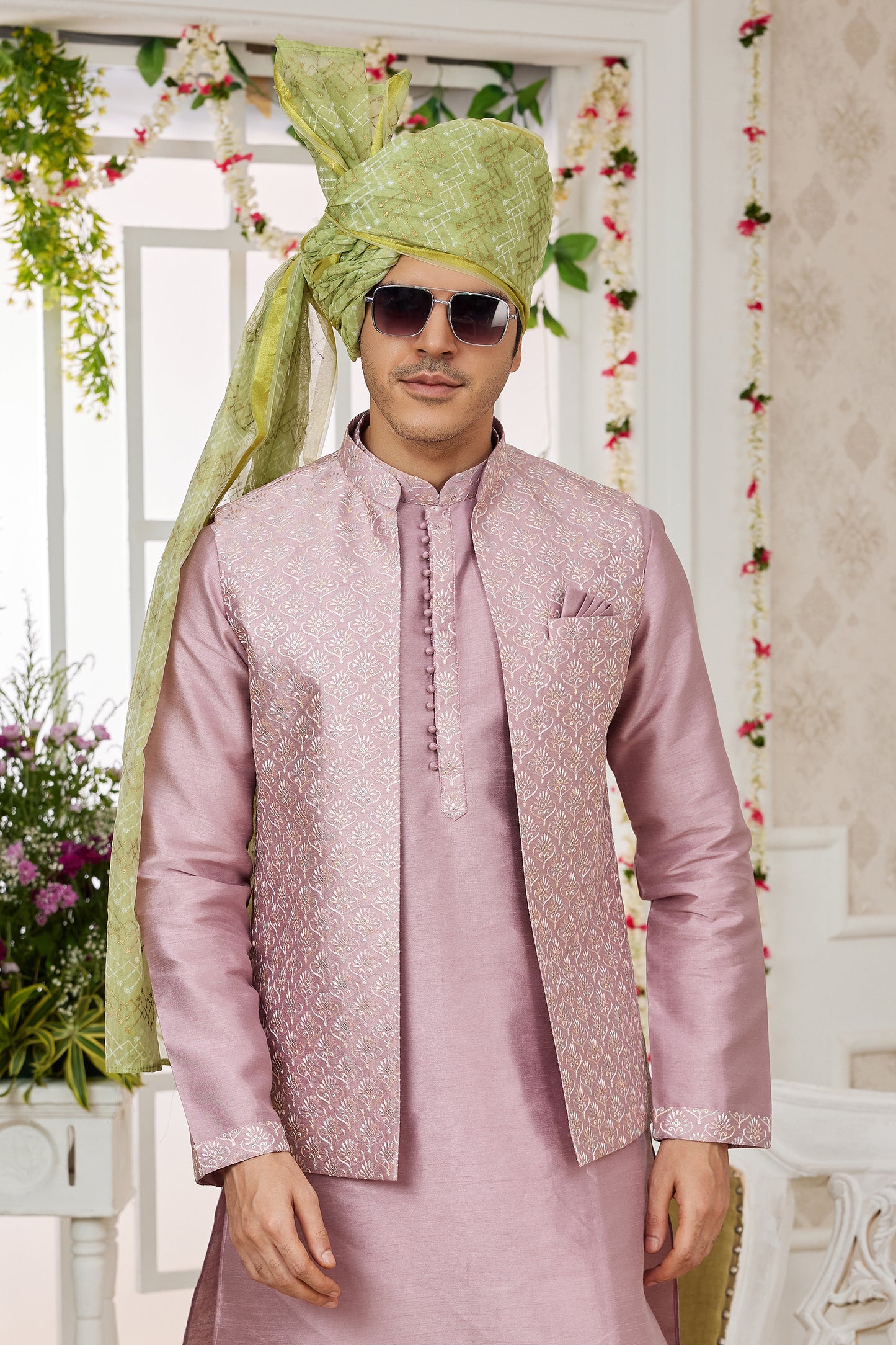 Pink Banarasi Silk Kurta Pajama With Jacket-SAR11406_3_SareeButa.com