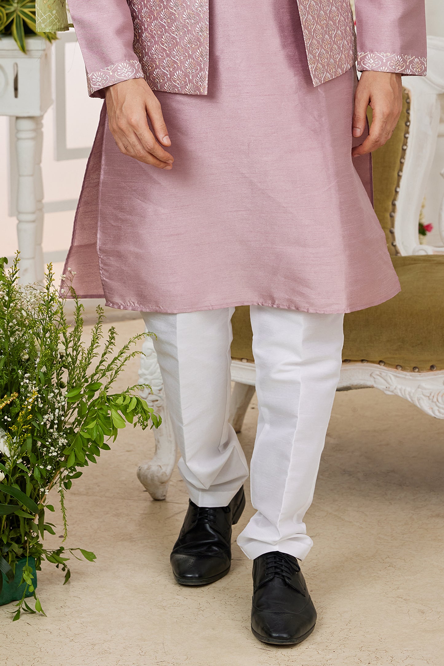 Pink Banarasi Silk Kurta Pajama With Jacket-SAR11406_4_SareeButa.com