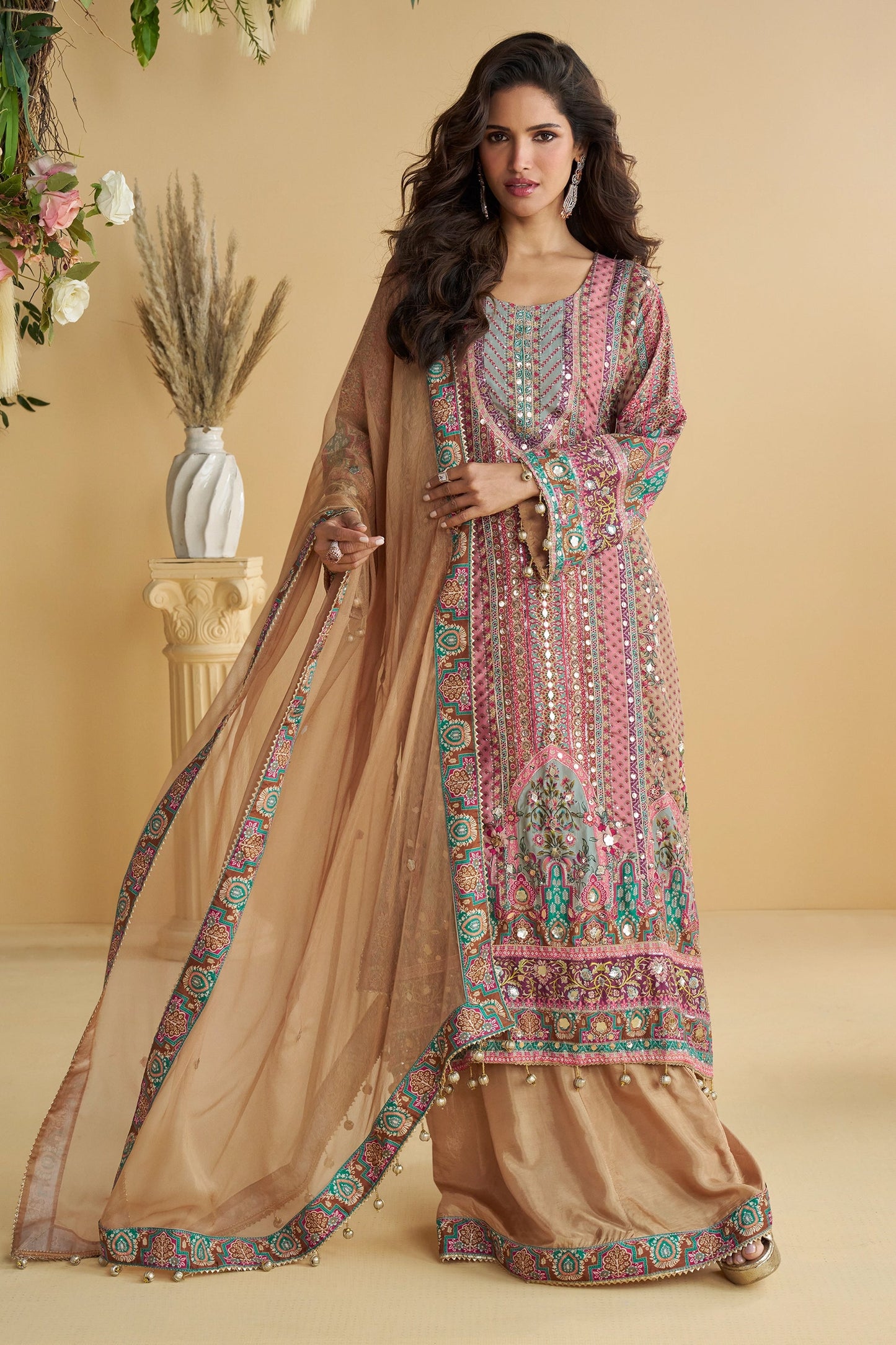 Pink Beige Readymade Printed Crepe Palazzo Suit-SAR11066_1_SareeButa.com