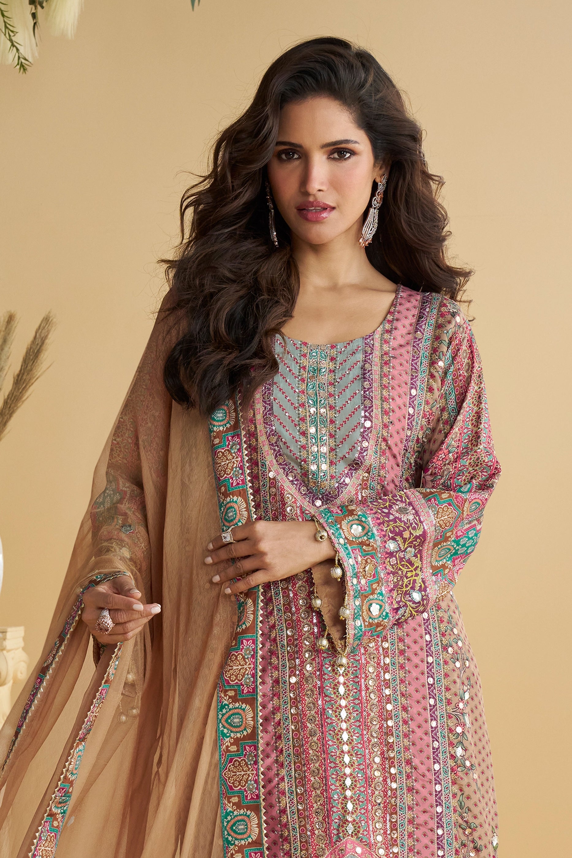 Pink Beige Readymade Printed Crepe Palazzo Suit-SAR11066_3_SareeButa.com
