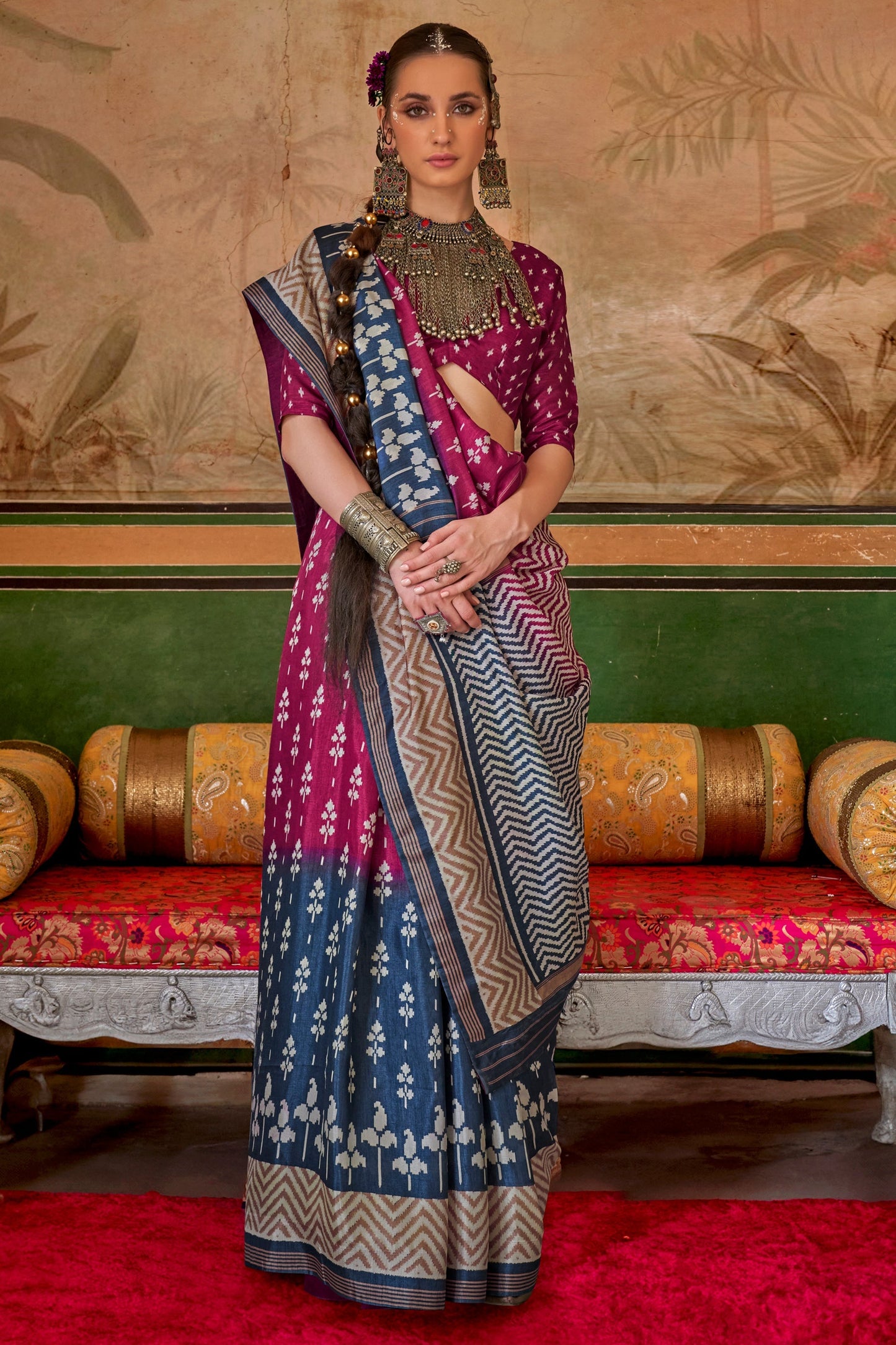 Pink Blue Printed Silk Saree-ZB133420_1_SareeButa.com