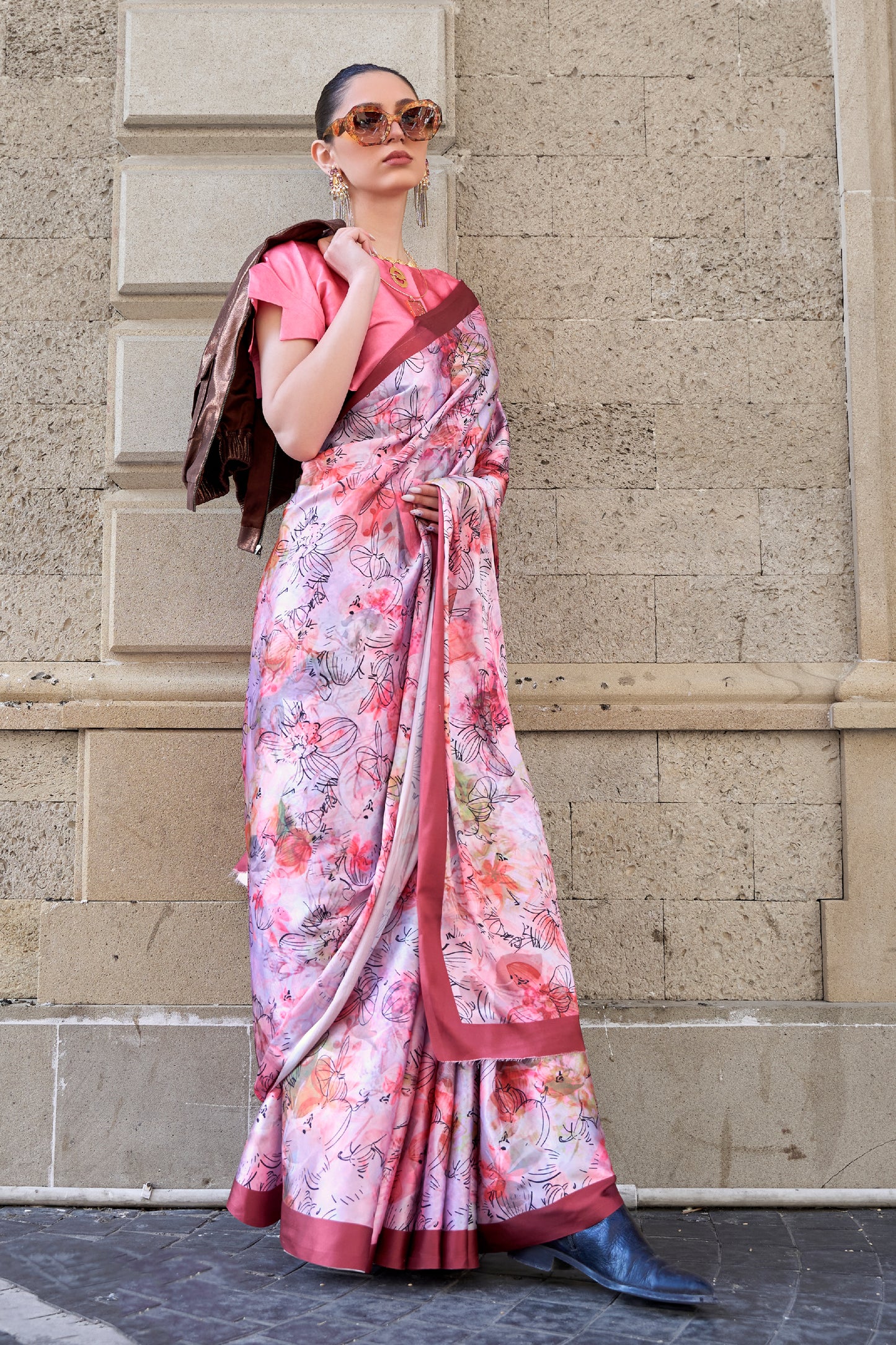 Pink Digital Print Satin Saree-SAR12390_1_SareeButa.com