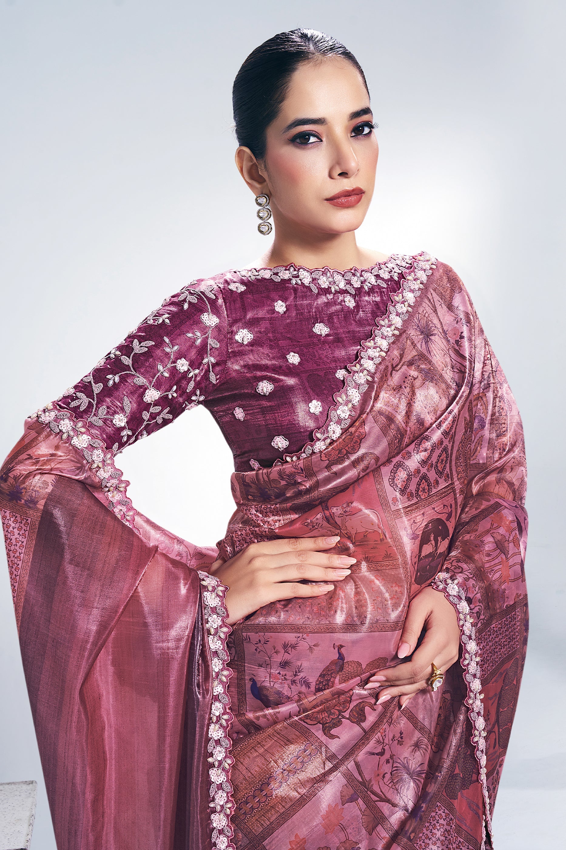 Pink Digital Printed Paper Silk Saree-SAR10264_2_SareeButa.com