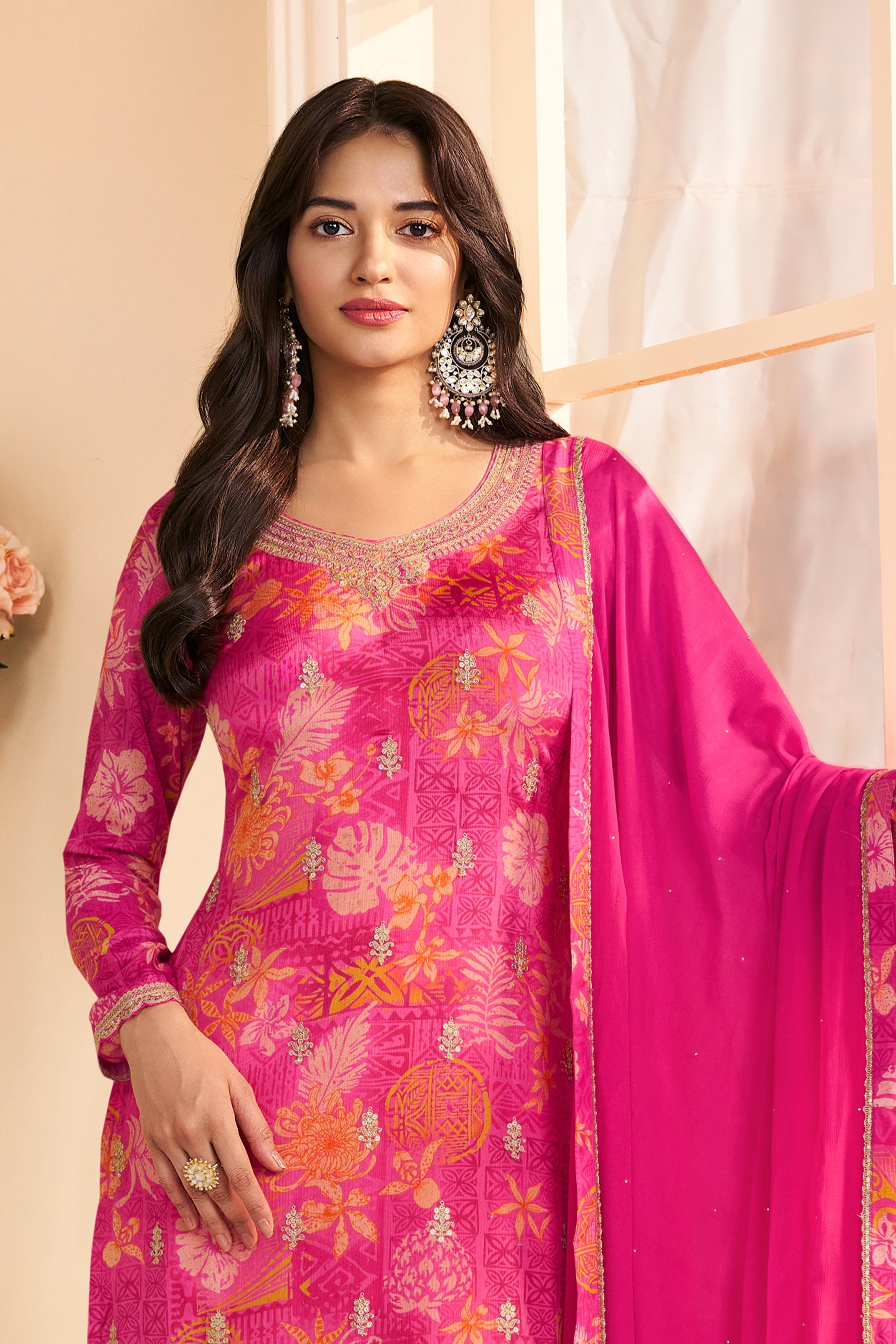 Pink Embroidered Chinon Suit-SAR11509_3_SareeButa.com