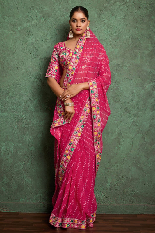 Pink Embroidered Georgette Bandhani Saree-ZB134792_1_SareeButa.com