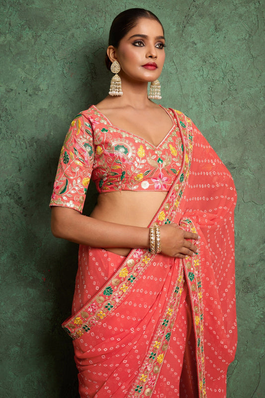 Pink Embroidered Georgette Bandhani Saree-ZB134796_2_SareeButa.com