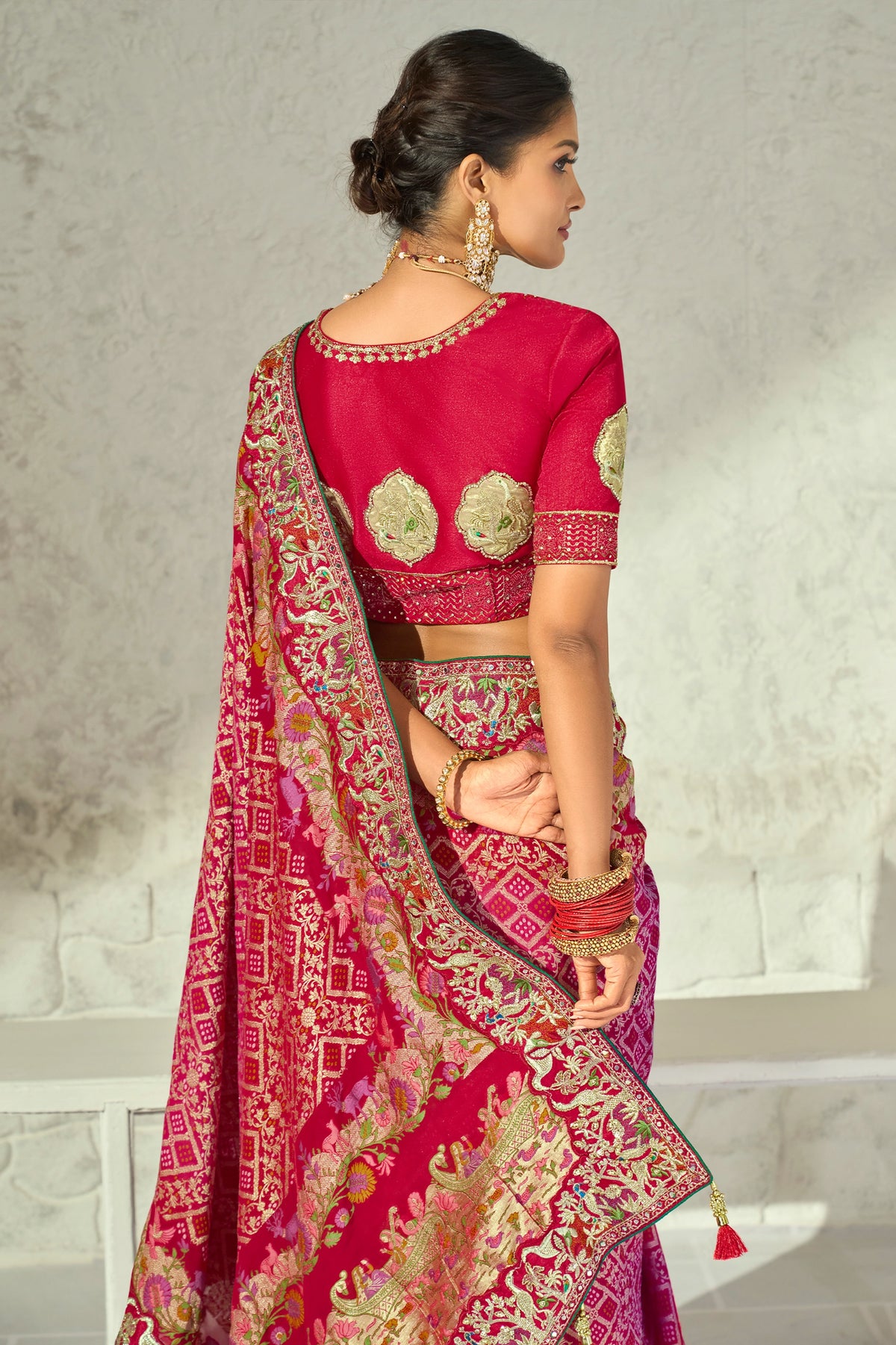 Pink Embroidered Georgette Bandhej Saree-SAR13391_2_SareeButa.com