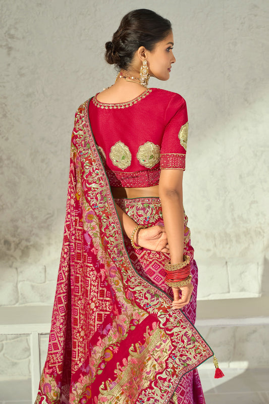 Pink Embroidered Georgette Bandhej Saree-SAR13391_2_SareeButa.com