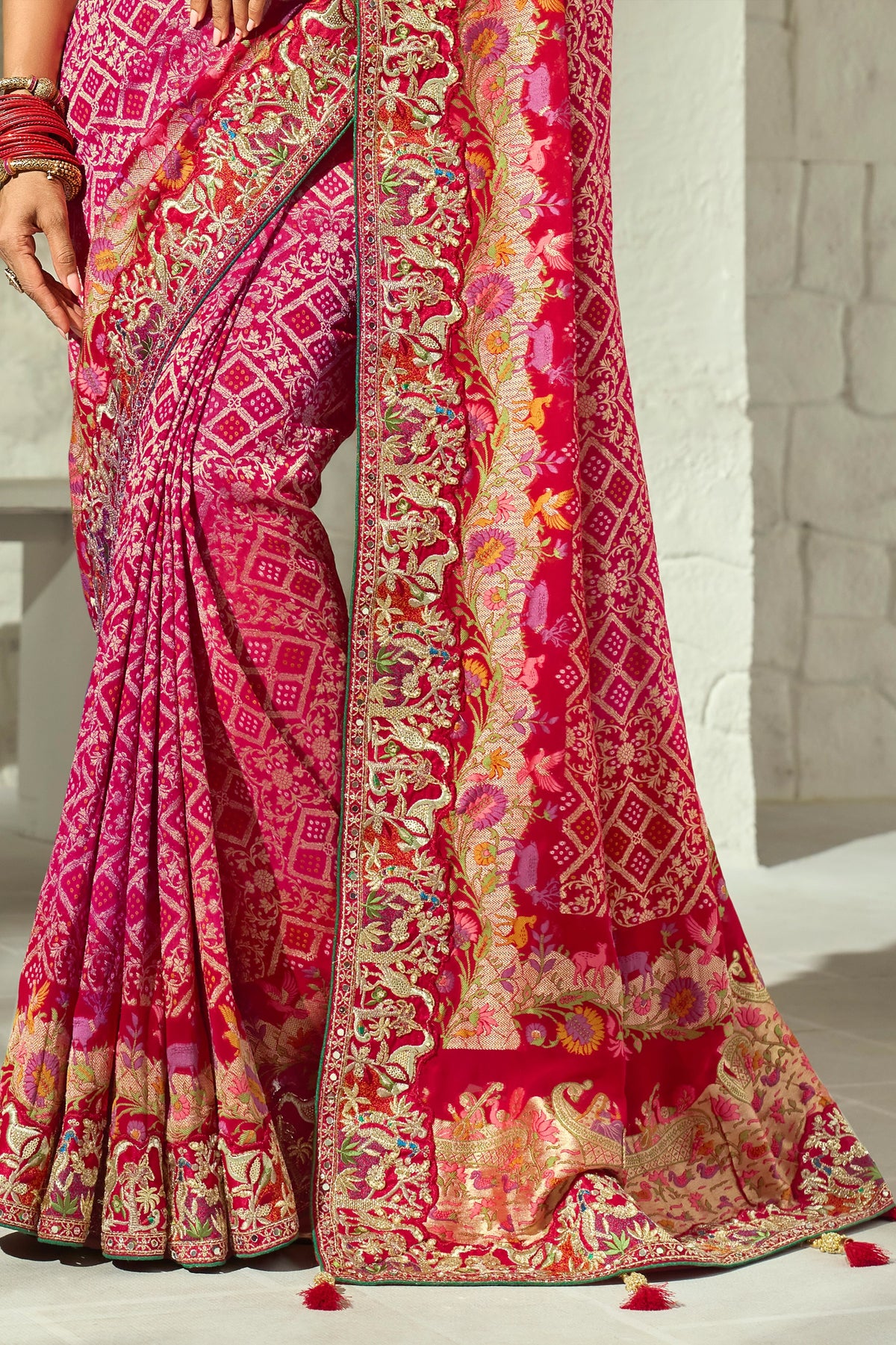 Pink Embroidered Georgette Bandhej Saree-SAR13391_6_SareeButa.com
