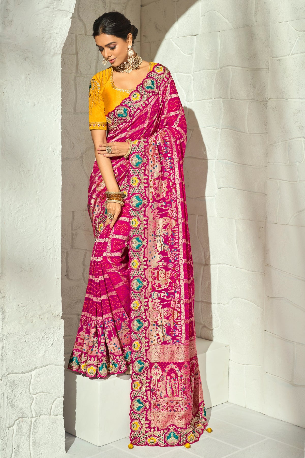 Pink Embroidered Georgette Bandhej Saree-SAR13393_1_SareeButa.com