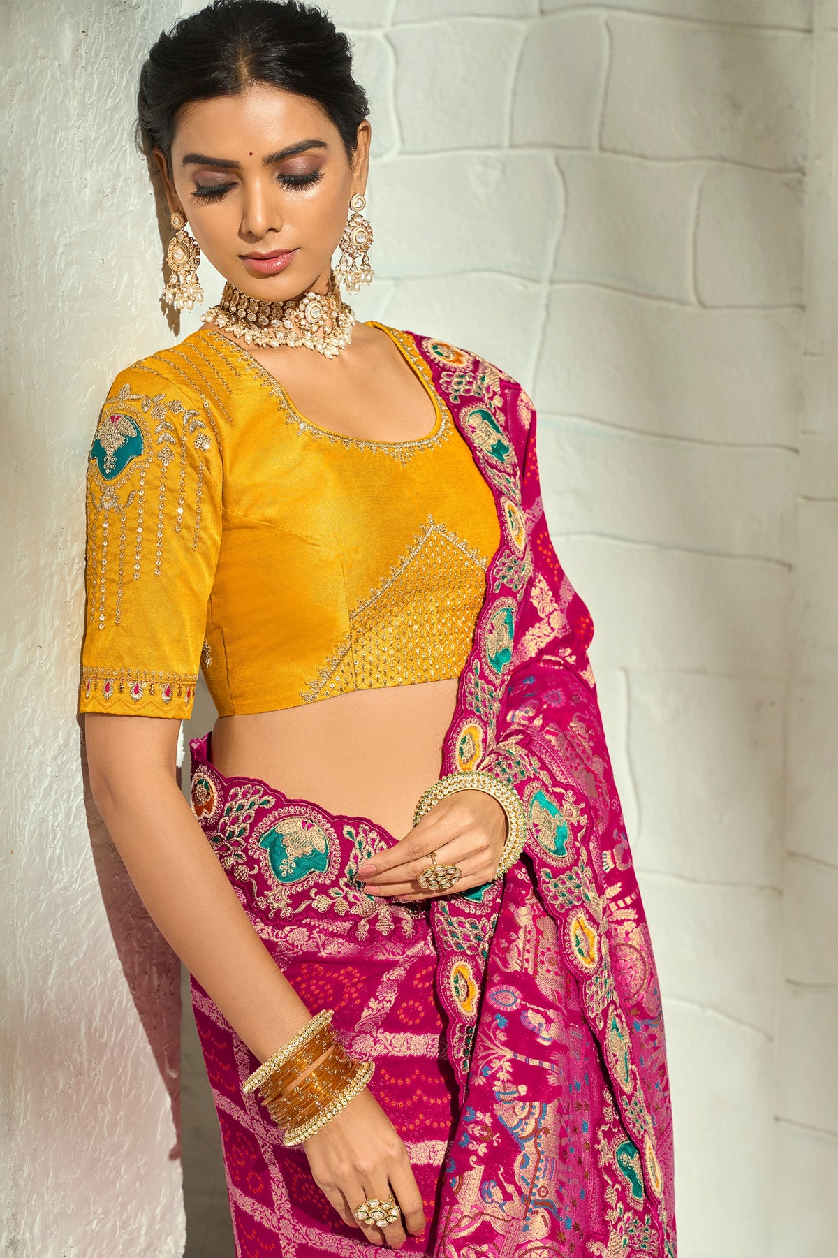 Pink Embroidered Georgette Bandhej Saree-SAR13393_2_SareeButa.com