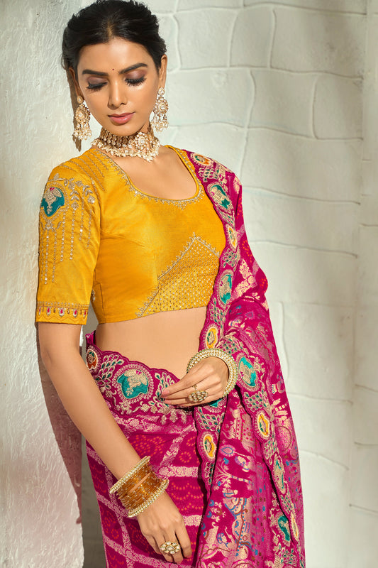Pink Embroidered Georgette Bandhej Saree-SAR13393_2_SareeButa.com