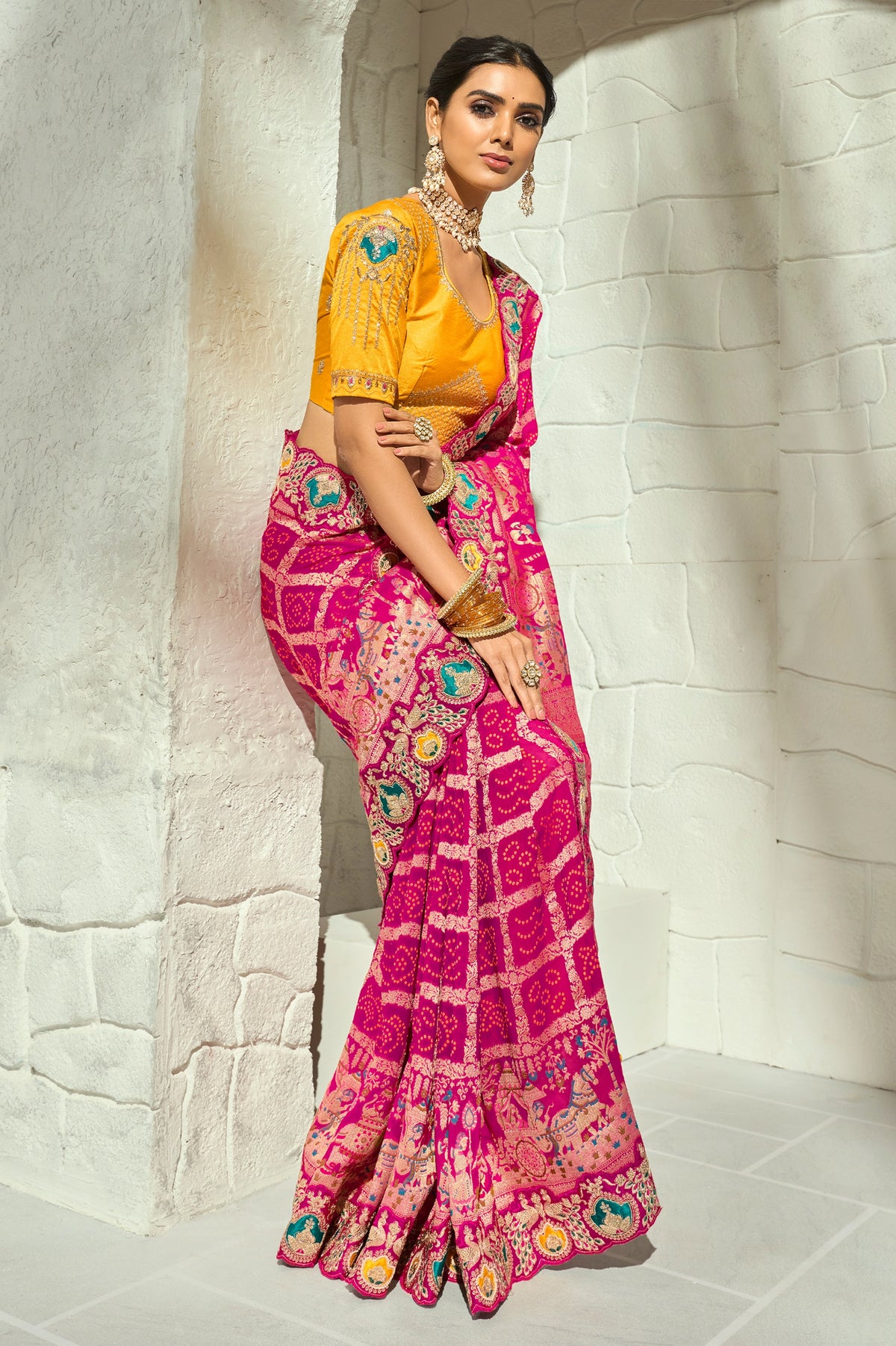 Pink Embroidered Georgette Bandhej Saree-SAR13393_3_SareeButa.com