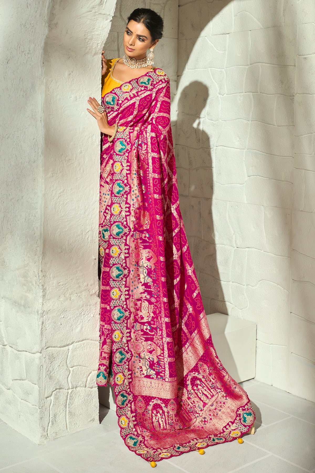 Pink Embroidered Georgette Bandhej Saree-SAR13393_4_SareeButa.com