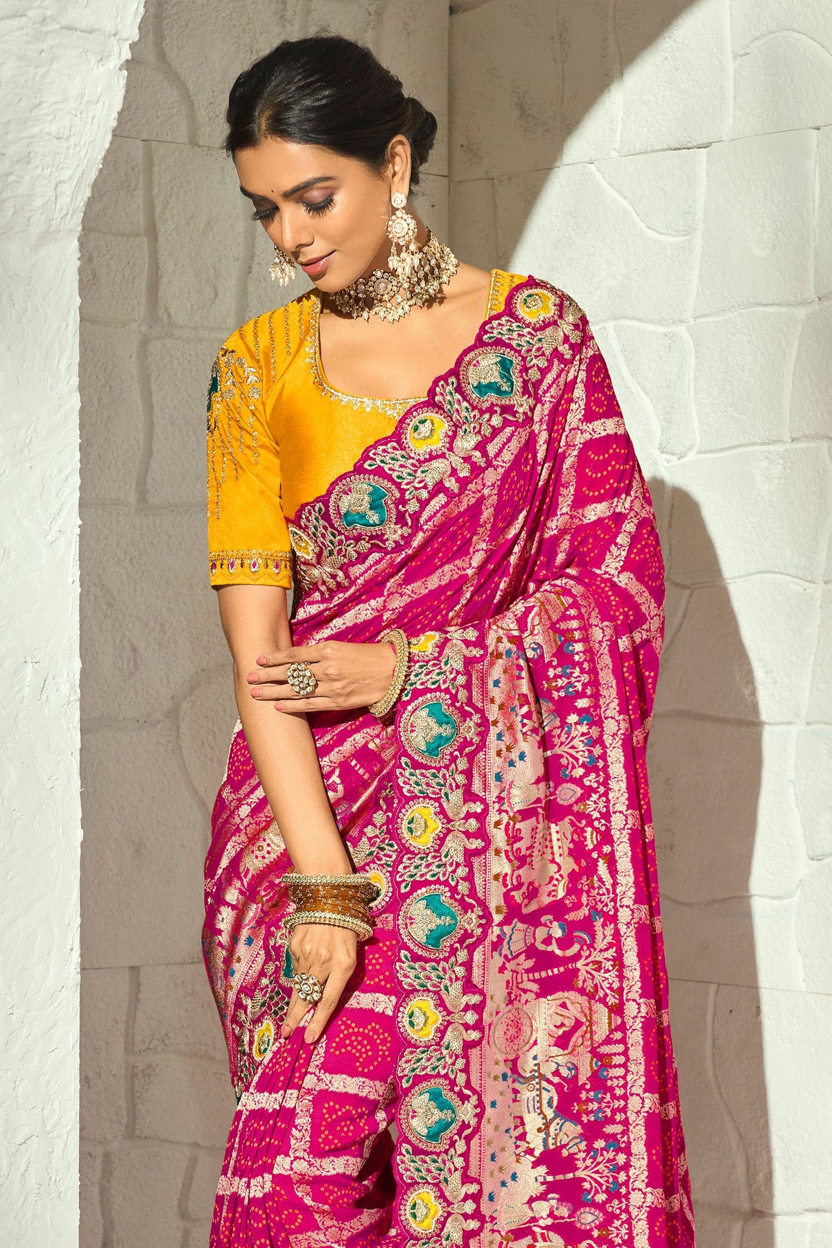 Pink Embroidered Georgette Bandhej Saree-SAR13393_5_SareeButa.com