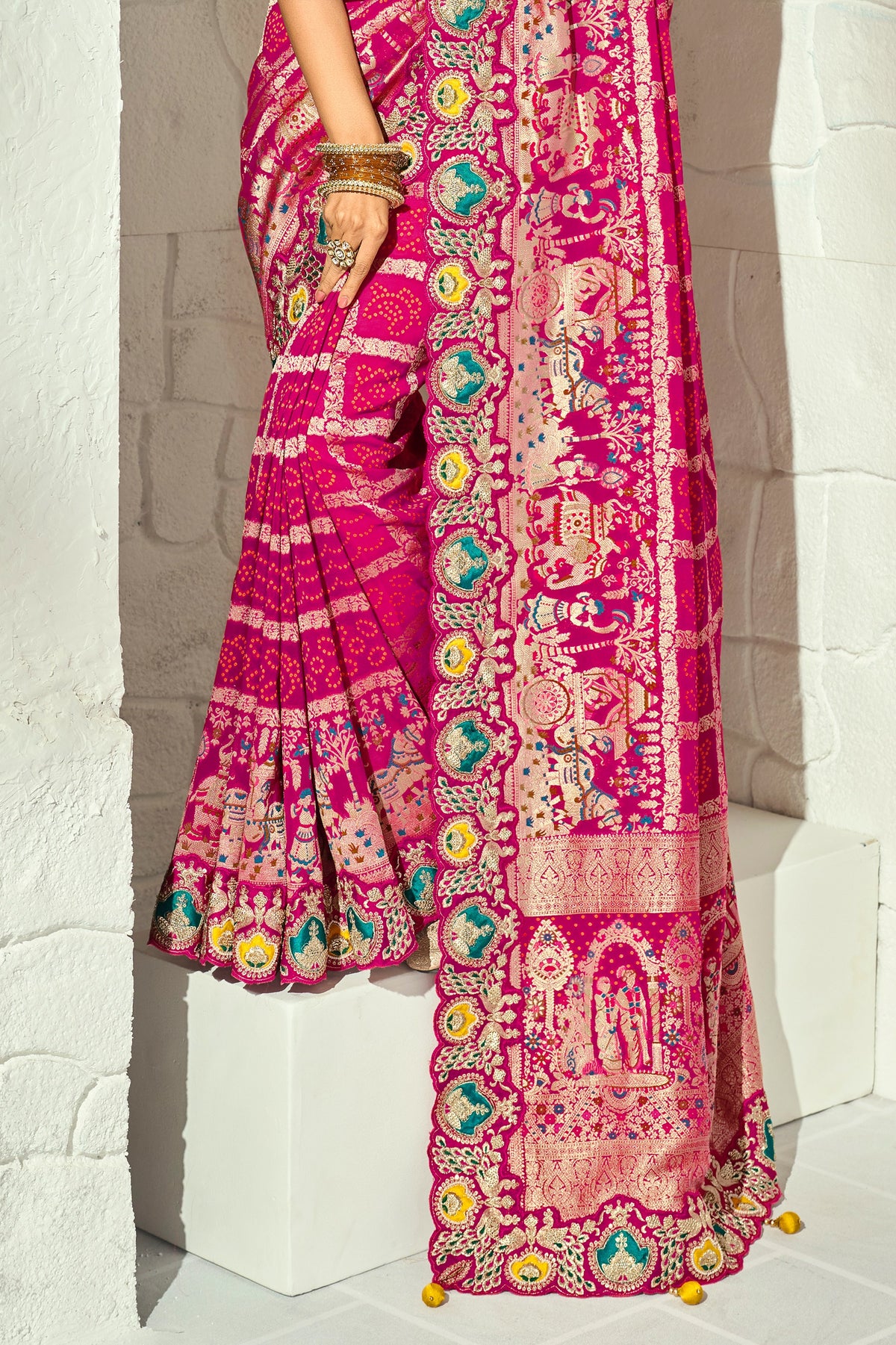 Pink Embroidered Georgette Bandhej Saree-SAR13393_6_SareeButa.com