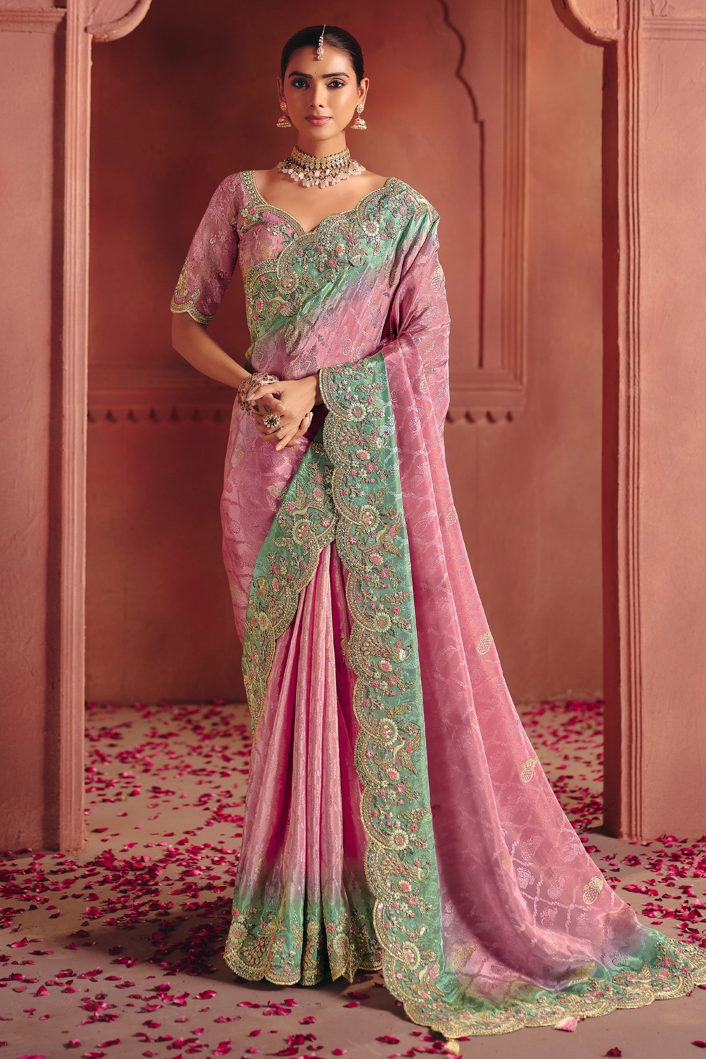 Pink Embroidered Jacquard Dola Silk Saree-SAR12083_1_SareeButa.com